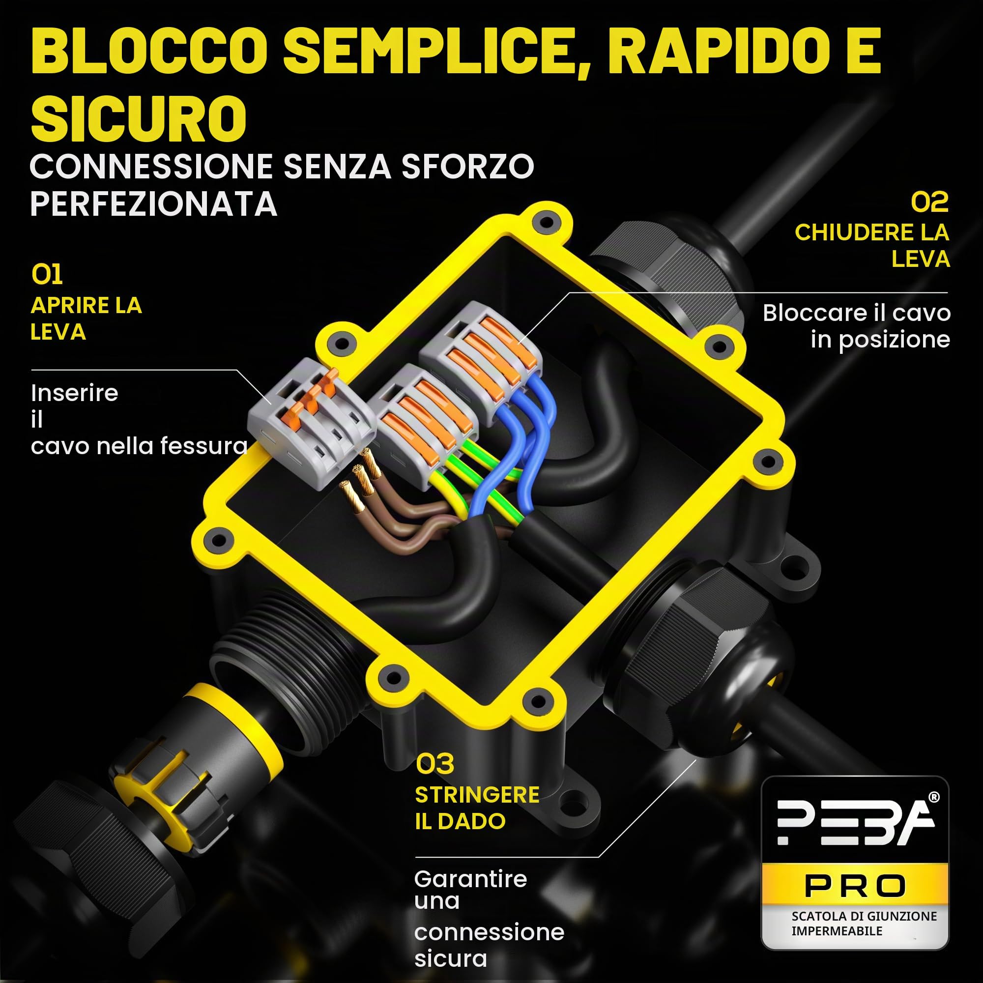 PEBA Scatola di Giunzione Impermeabile IP68, Connettori Elettrici, 3 vie Connettore Stagno Manicotto di Collegamento Cavo Sotterraneo del Area Esterna per Diametro del Cavo 4-14mm