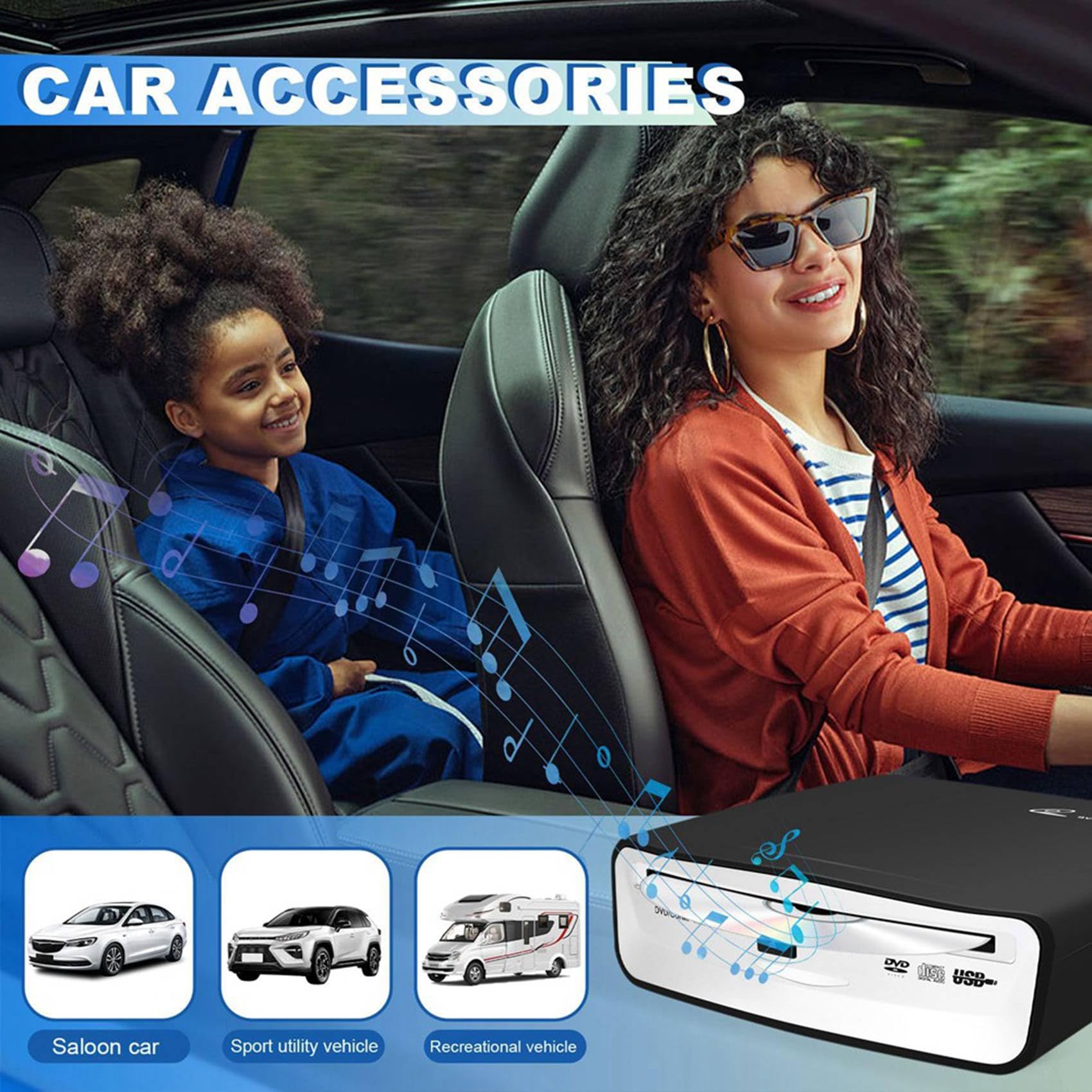 2X Lettore CD Esterno Portatile Universale per Auto, Si Collega alla Porta USB 'Auto, Laptop, TV per Android 4.0 e Versioni Successive Navigazione