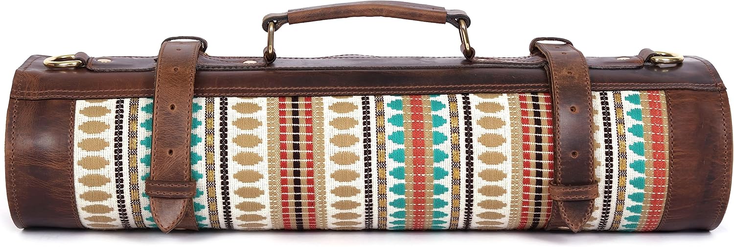 Tolredo Cow Leather & Jacquard Chef Knife Roll Case 10 Slot and 1 Zipper Pocket for Culinary Storage & Tool Pouch, Water Resistant Portable Bag with Detachable Shoulder Strap (29.5" X 20") 29.5"x20" Hudson - Jacquard