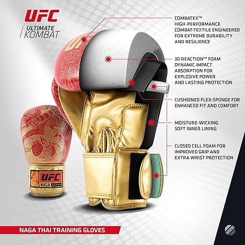 Miniatura 2 de UFC Naga - Guantes de entrenamiento  Auténtico diseño Muay Thai para trabajo de combate, guantes de boxeo estilo tailandés absorbentes de golpes