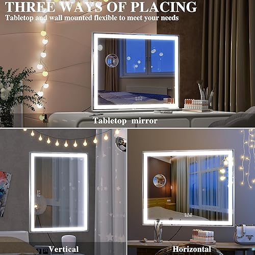 Miniatura 4 de BEAUTME Espejo de tocador con luces, tocador de maquillaje iluminado, para mesa o en la pared, espejos de belleza con atenuador (plateado, 28.346 x