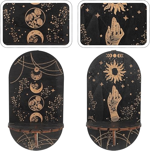 Miniatura 4 de Operitacx Estante de exhibición de cristal de madera soporte de cristal montado en la pared soporte de bruja para decoración de habitación de brujas