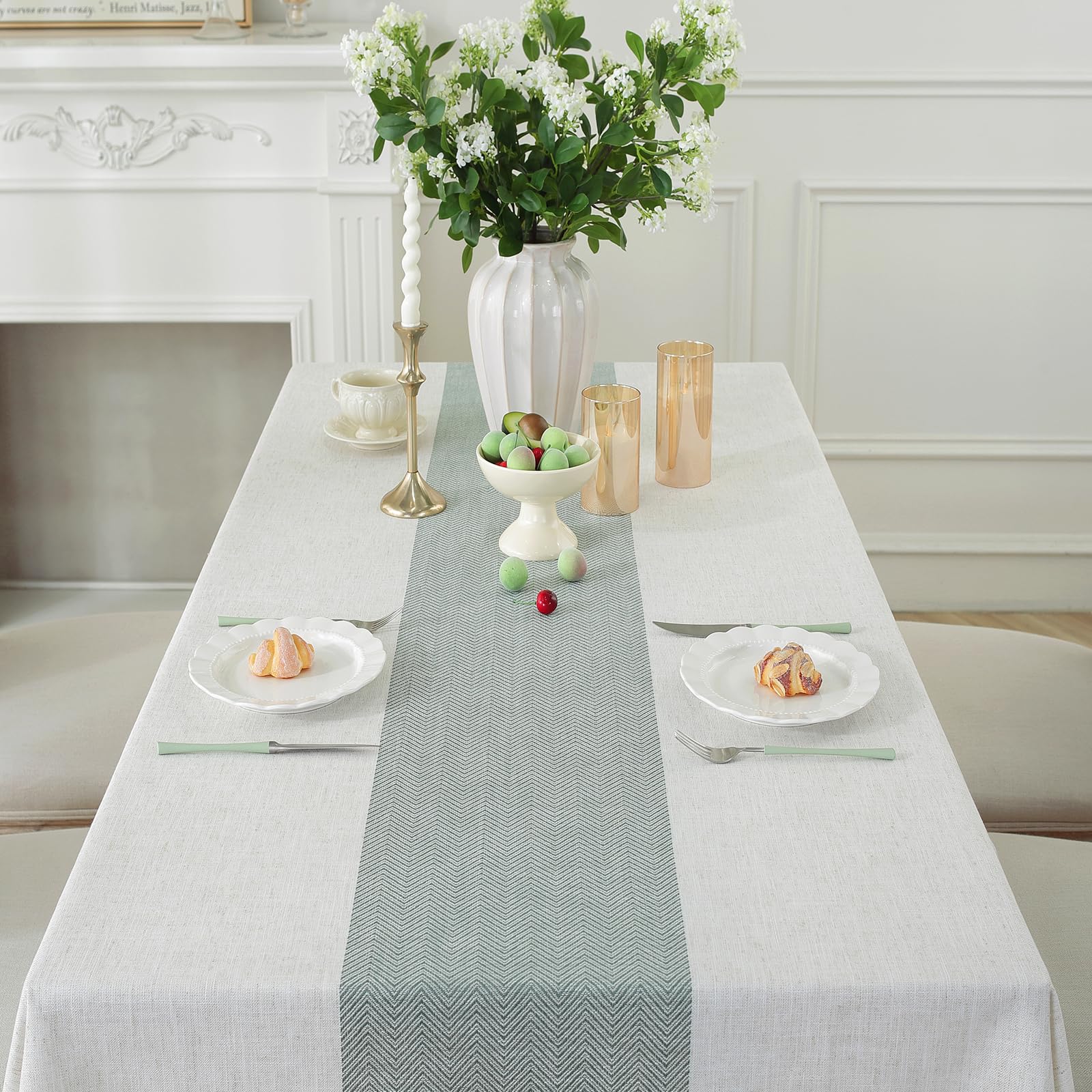 Laolitou - Mantel Rectangular Para Mesa De Comedor, Mesas De Cocina  Rústicas, Tela De Lino Y Algodón, Manteles Rectangulares Pequeños, Rayas  Verdes, image size:1600x1600