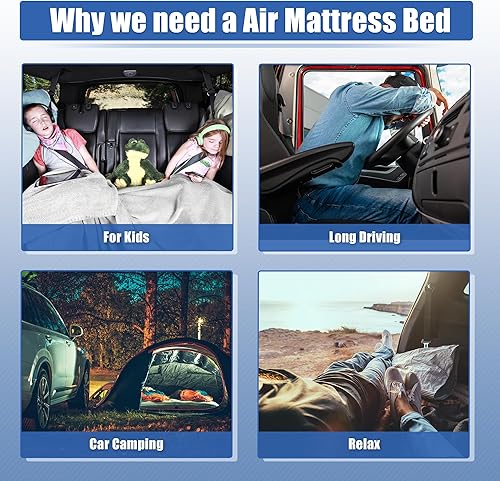 Miniatura 5 de X AUTOHAUX Colchón inflable de aire para coche, SUV, cojín de cama de campamento, almohada engrosada, colchón de PVC con bomba de aire eléctrica,