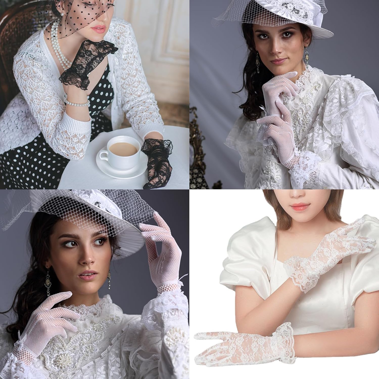4 Pairs Lace Gloves Women Fashion Wedding Vintage Tea Party Gloves for Women