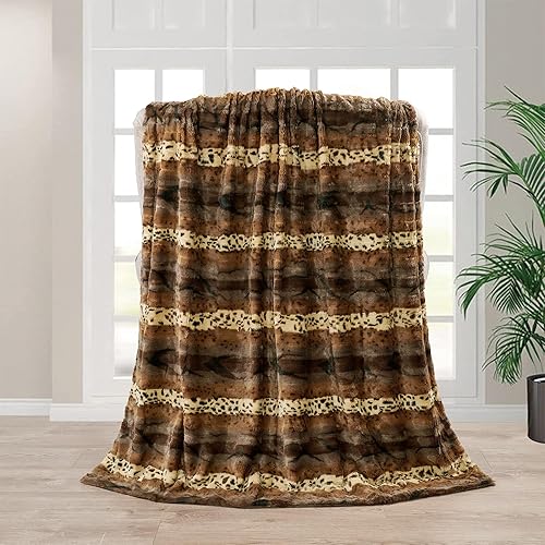 Miniatura 6 de Manta de piel sintética marrón con estampado de leopardo cepillado de doble cara de 50 x 60 pulgadas, manta de felpa ligera y esponjosa para sofá,