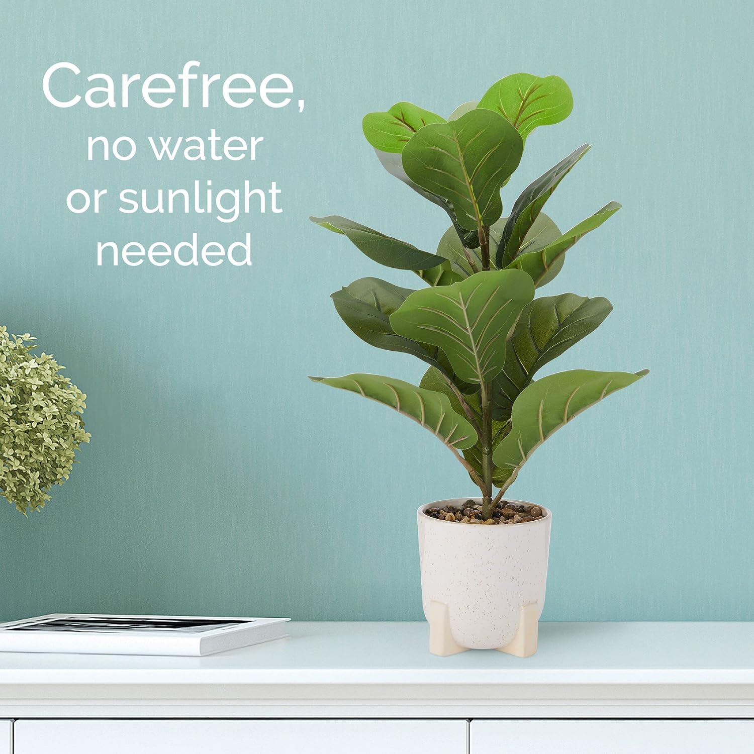 Elements 10.63x10.63x21.26 Inch Artificial Fiddle-Leaf Fig in White Ceramic Pot, Ficus Lyrata