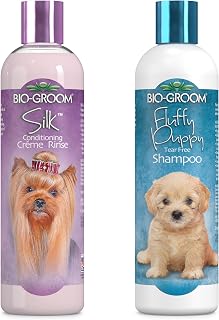 Bio-Groom Tearless Dog Shampoo & Moisturizing Conditioner Set for Puppies, Dogs, Cats - Sensitive Skin Relief, Fluffy Coat, 12oz Each