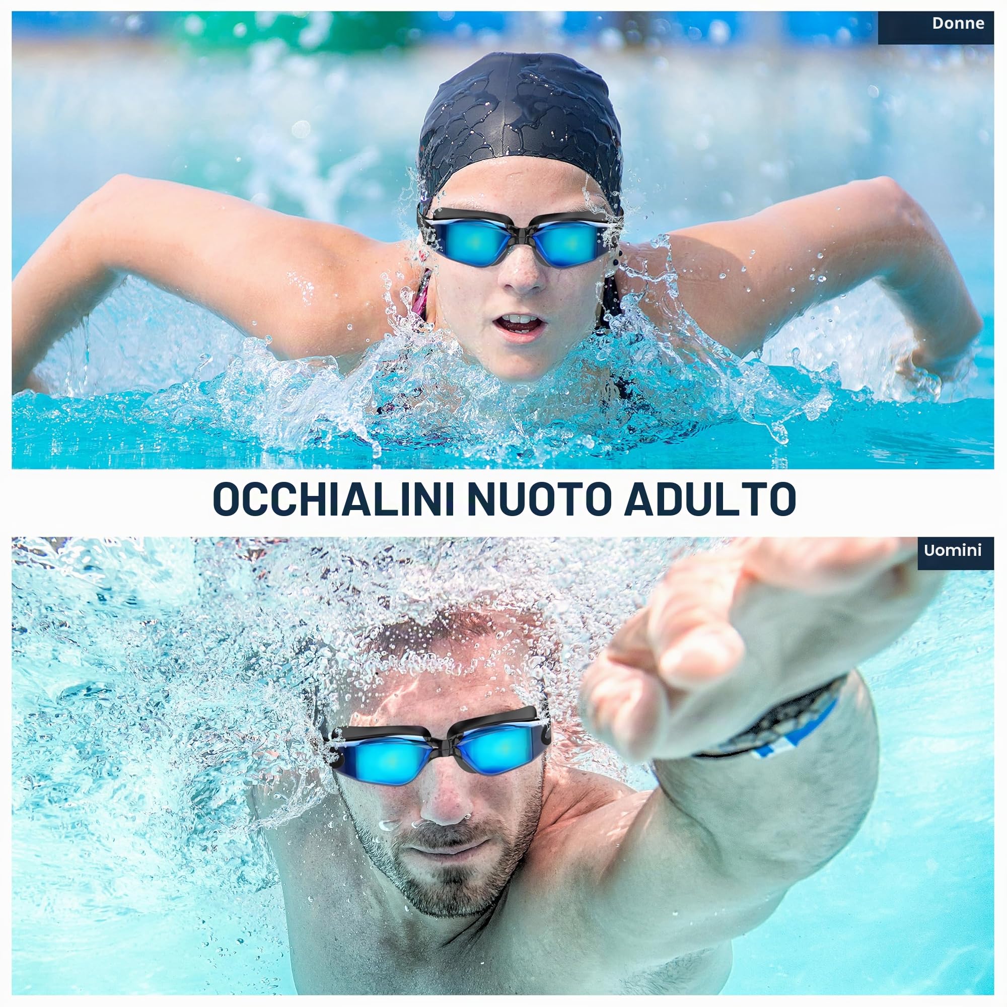 Occhialini Nuoto Per Adulti - Lenti Antiappannamento HD, Protezione UV, Impermeabili, Adatti Per Allenamento E Piscina - Occhialini Nuoto Uomo/Donna Unisex Con Vestibilità