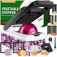 HomeHacks Vegetable Chopper Vegetable Cutter, 12 in 1 Kitchen Gadget, Dicer, Slicer, Onion Cutter, Salad, Cheese Grater & Egg Separator - Multi-Functional Veggie Chopper Lid with Handle White