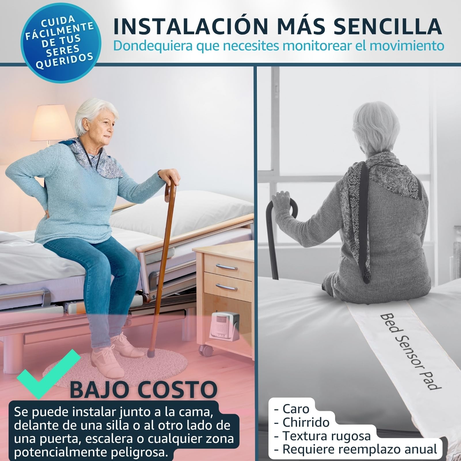 Buscapersonas con 1 Sensor de Movimiento y 1 Pager Portátil Sistema de Alarma de Cama para Ancianos Teleasistencia Prevención de Caídas Hogar Residencias