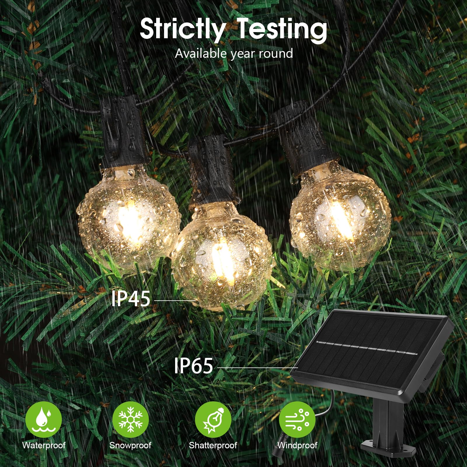 Toipwen Catena Luminosa Esterno Solare, 15M Impermeabile Catena Luminosa Solare con 25+1 lampadine, 4 Modelli, Ricarica Solare o di Type-C, Adatto per Patio, Giardino, Bistrot, Partito