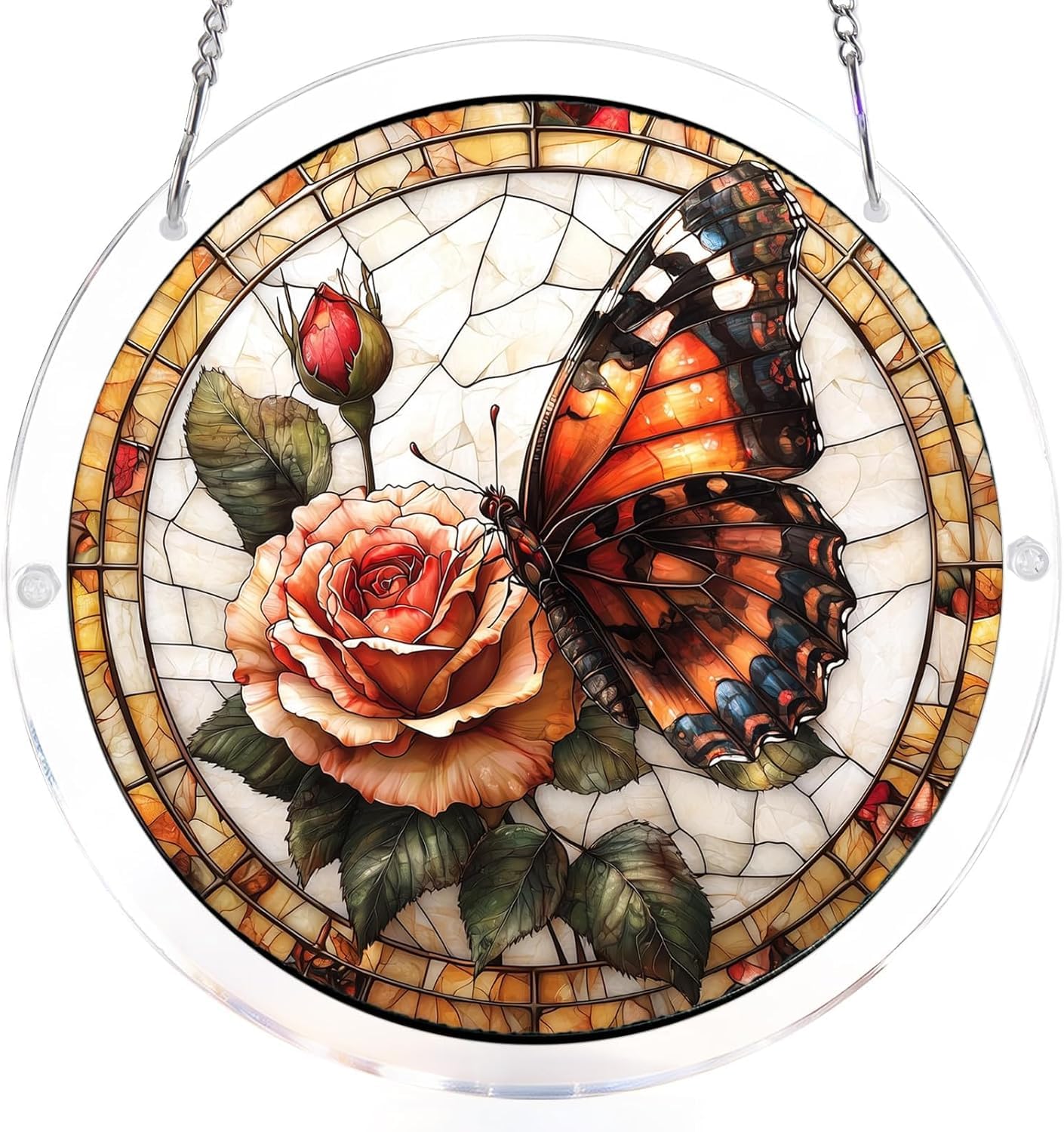 Rose Butterfly Acrylic Jigsaw Puzzles Suncatcher, 8.9 Inch Window Hanging Suncatcher Acrylic Puzzle, DIY Home Decor Art Gift