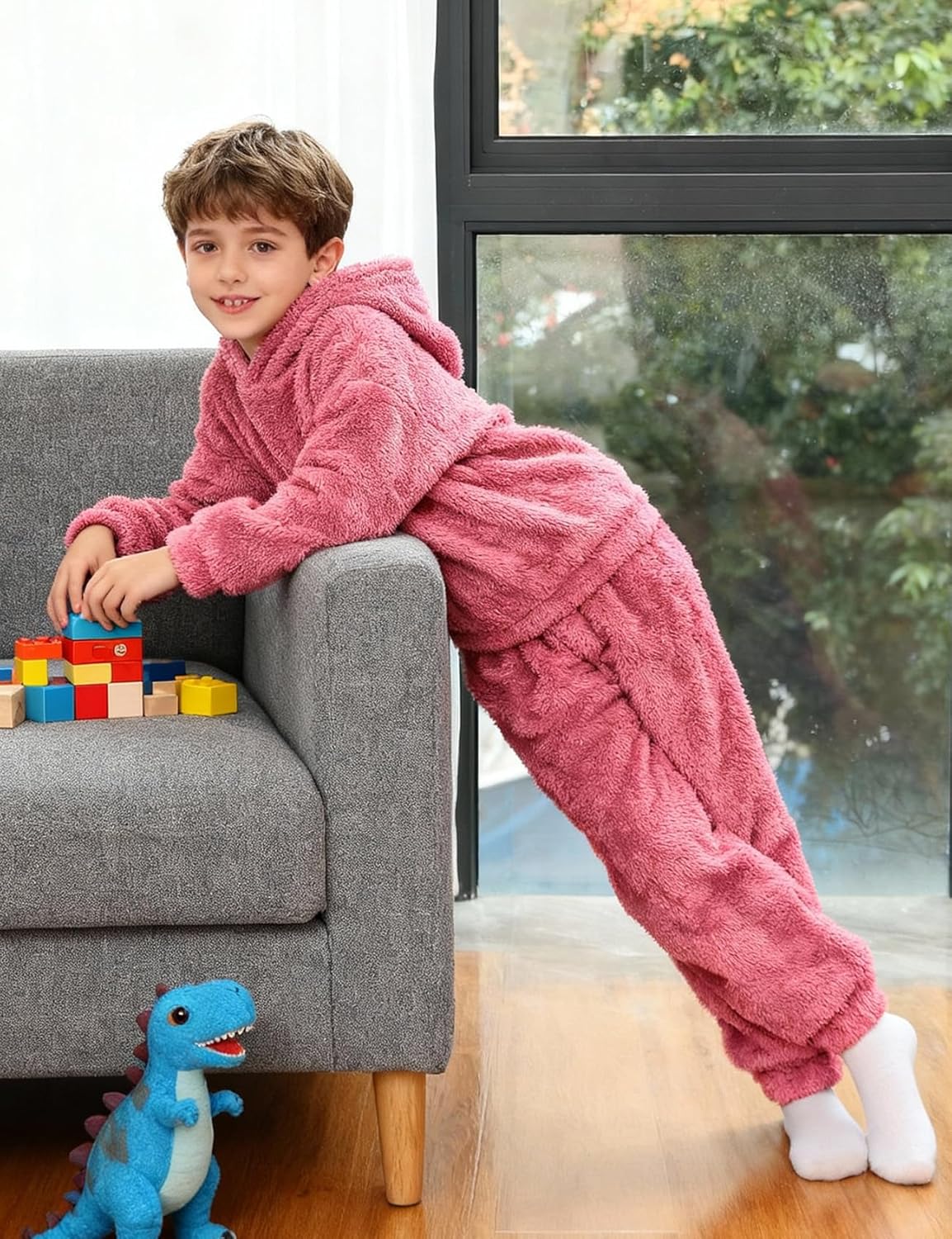 COZYPOIN Girls Fuzzy 2 Piece Outfits Sweatsuit Warm Bear Ear Fleece Hoodie Sweatshirt and Pants Cute Kids Clothing Sets - Image 5