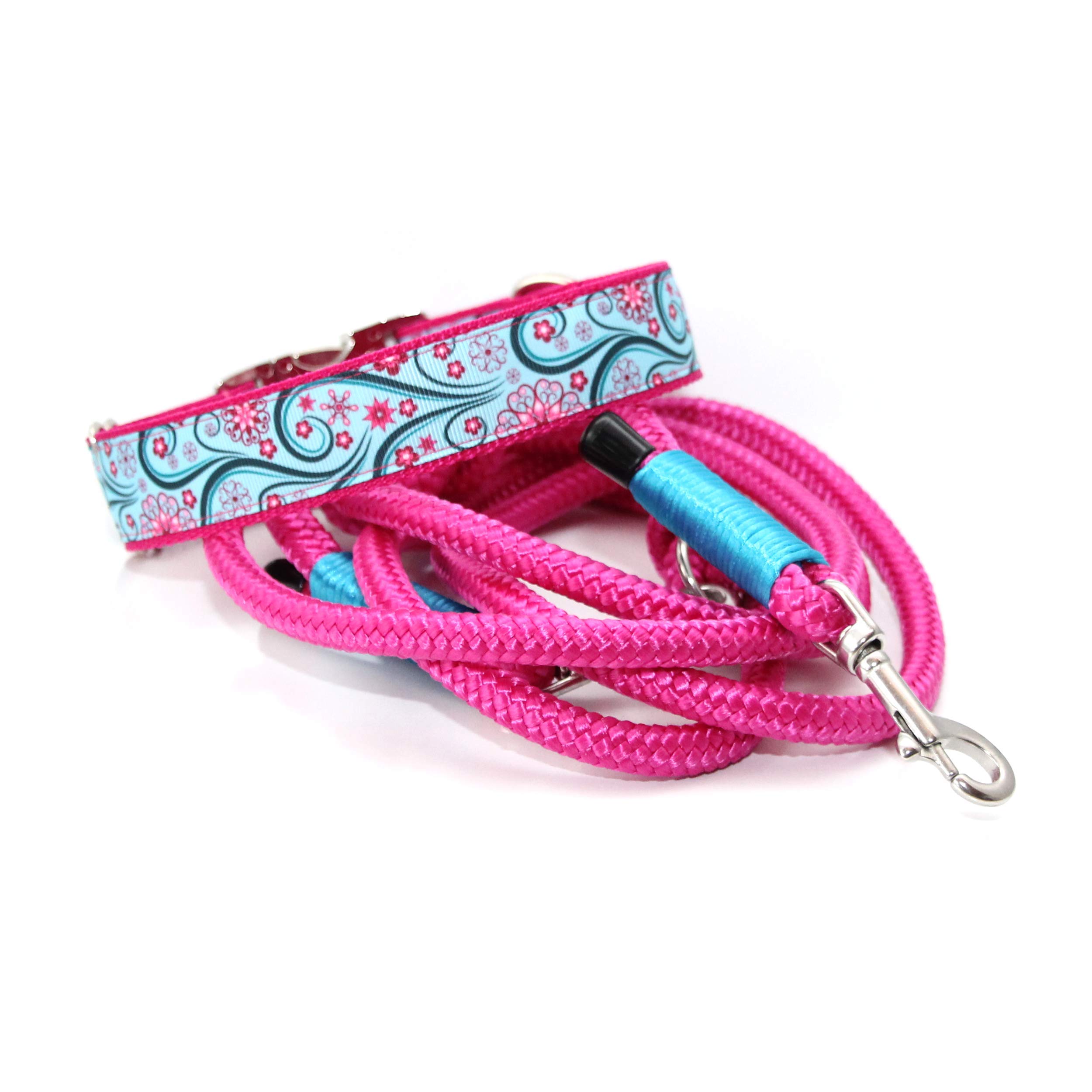 Set: Halsband + Leine, Set für Hunde, Tauleine und Hundehalsband - Swirl Mint