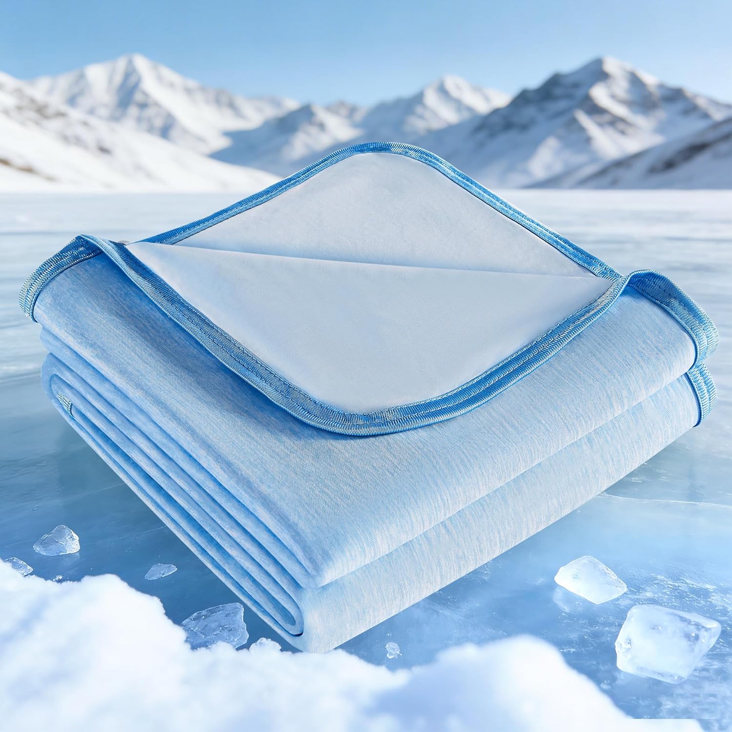 Cooling Blanket for Hot Sleepers Queen Size 90''×90'', Summer Blanket Thin Lightweight Breathable, Absorbs Sweat Heat to Keep Adults Cool, Cold Blanket for Sleeping on Bed Couch, Blue