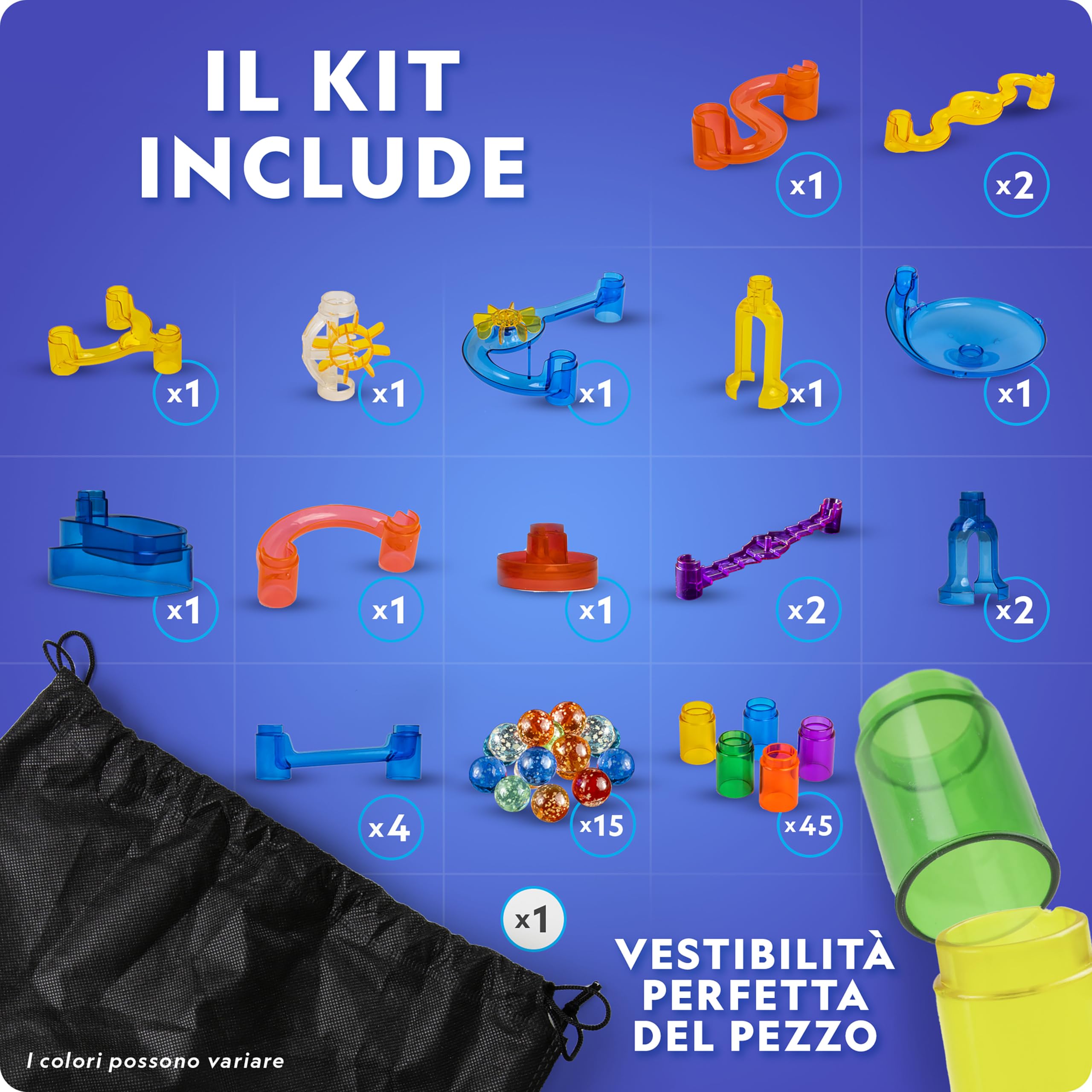 NATIONAL GEOGRAPHIC Percorso di Biglie Fluorescenti – Kit di Costruzione con 15 Biglie in Vetro che si Illuminano al Buio e Sacca, Gioco STEM per Bambini e Bambine