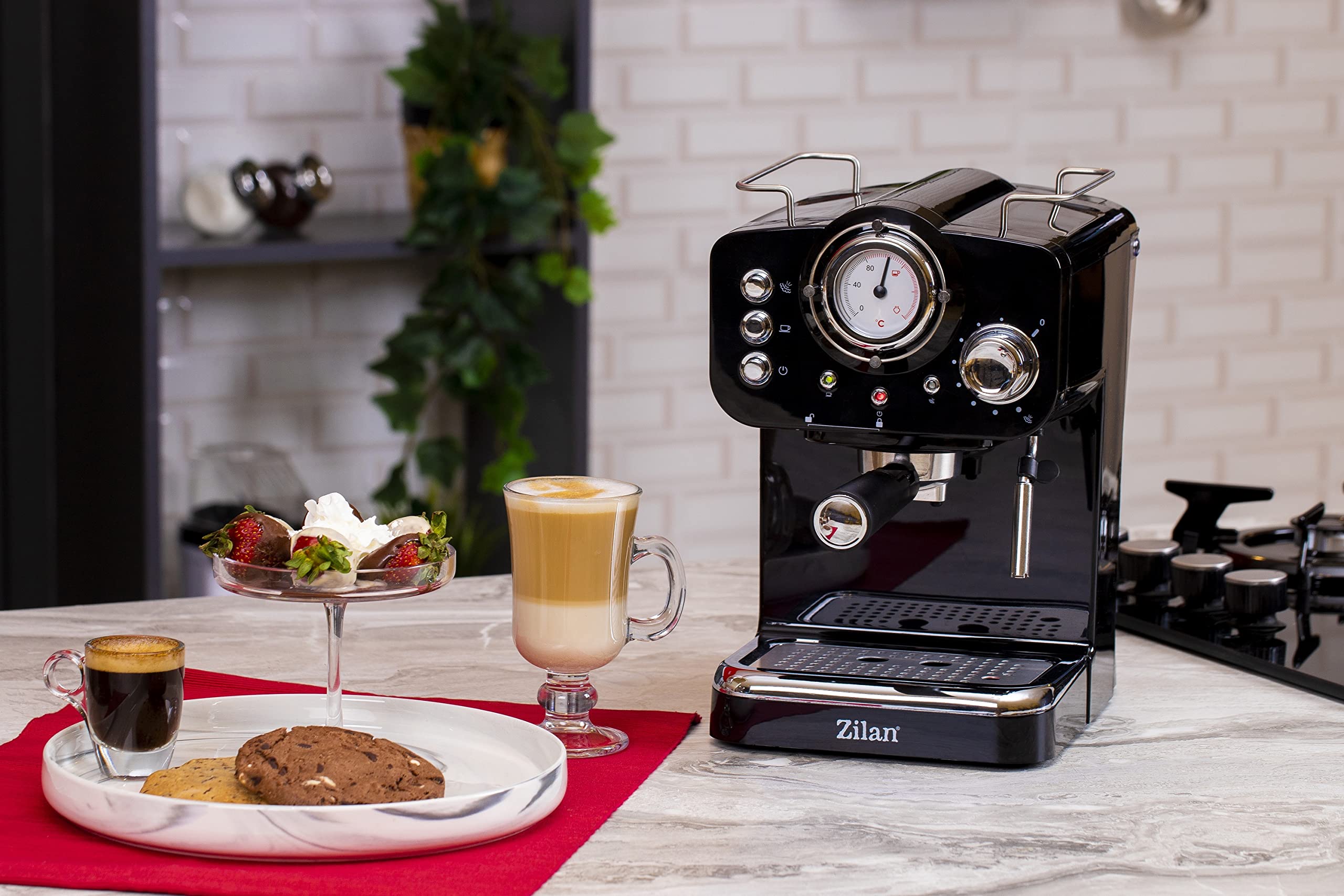Zilan Espressomaschine mit Milchaufschäumer Siebträgermaschine 1,25 L Wassertank 15 bar Retro Design