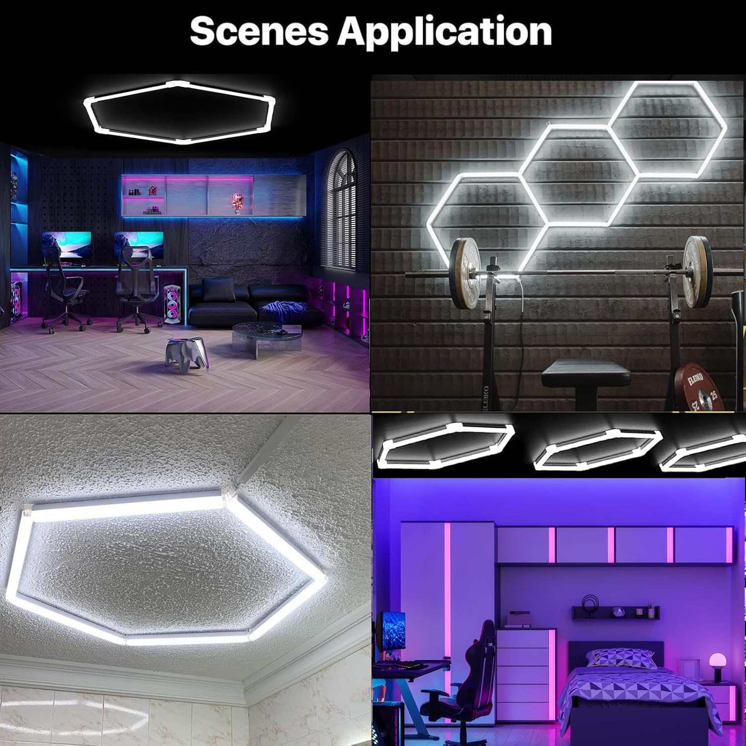 Garage Hexagon Lights, 24W 24V 6500K Higher Brightness Hex Garage Lights, Plug and Play, Lightweight DIY Assembly Hexagonal Light for Car Detailing Auto Beauty Shop Decor(No Remote) - Image 3