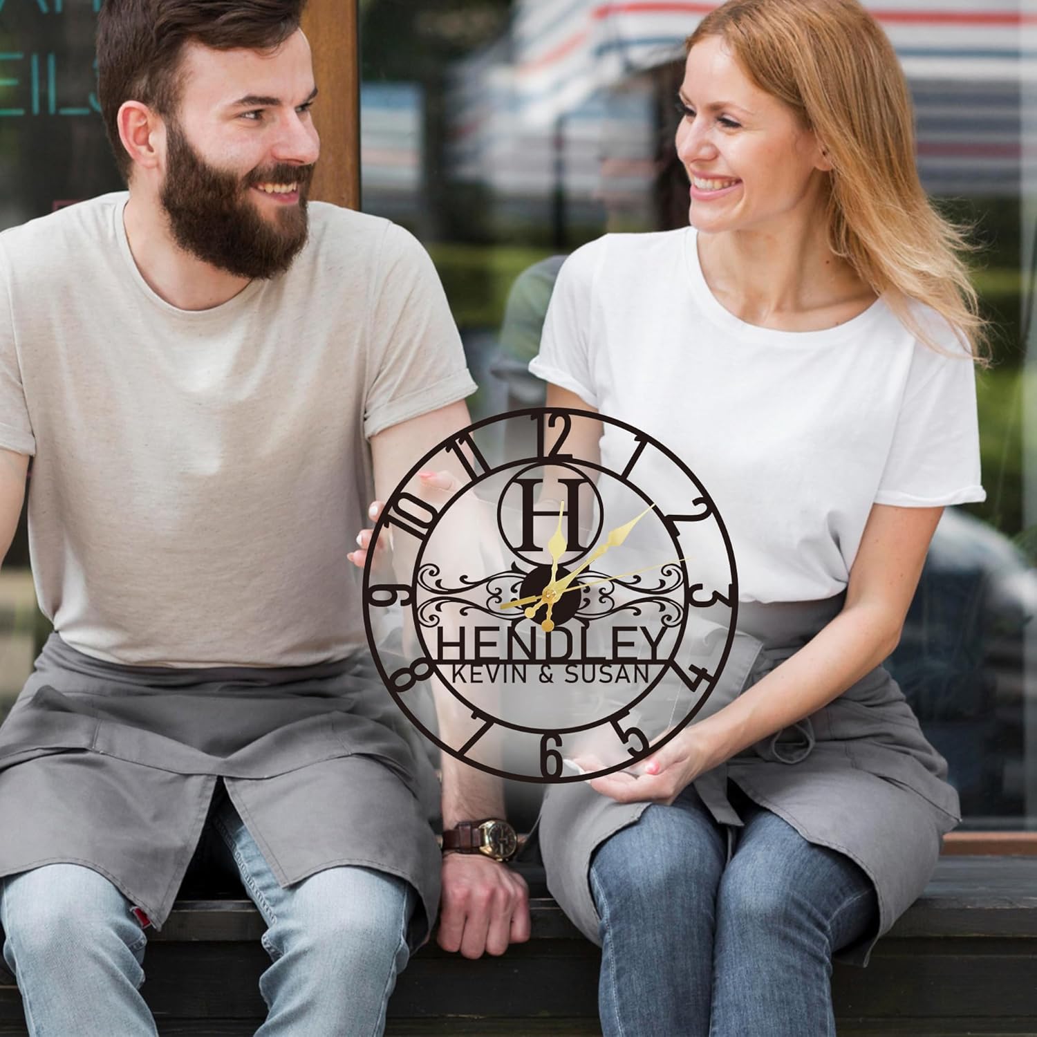 Personalized Metal Large Wall Clock,Custom Name Letter Round Clock,Custom Clock Wall Decor for Home Decor Kitchen Living Room Bathroom Christmas Housewarming Gifts