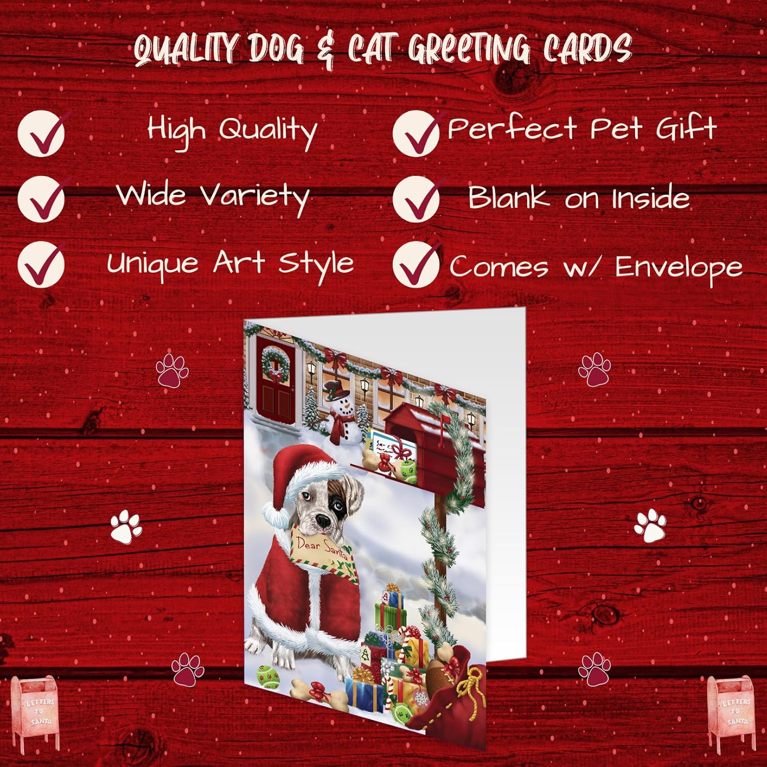 Dear Santa Mailbox Christmas Letter Boxer Dog Greeting Cards - Adorable Pets Invitation Cards with Envelopes - Pet Artwork Christmas Greeting Cards GCD65660 (10 Greeting Cards)