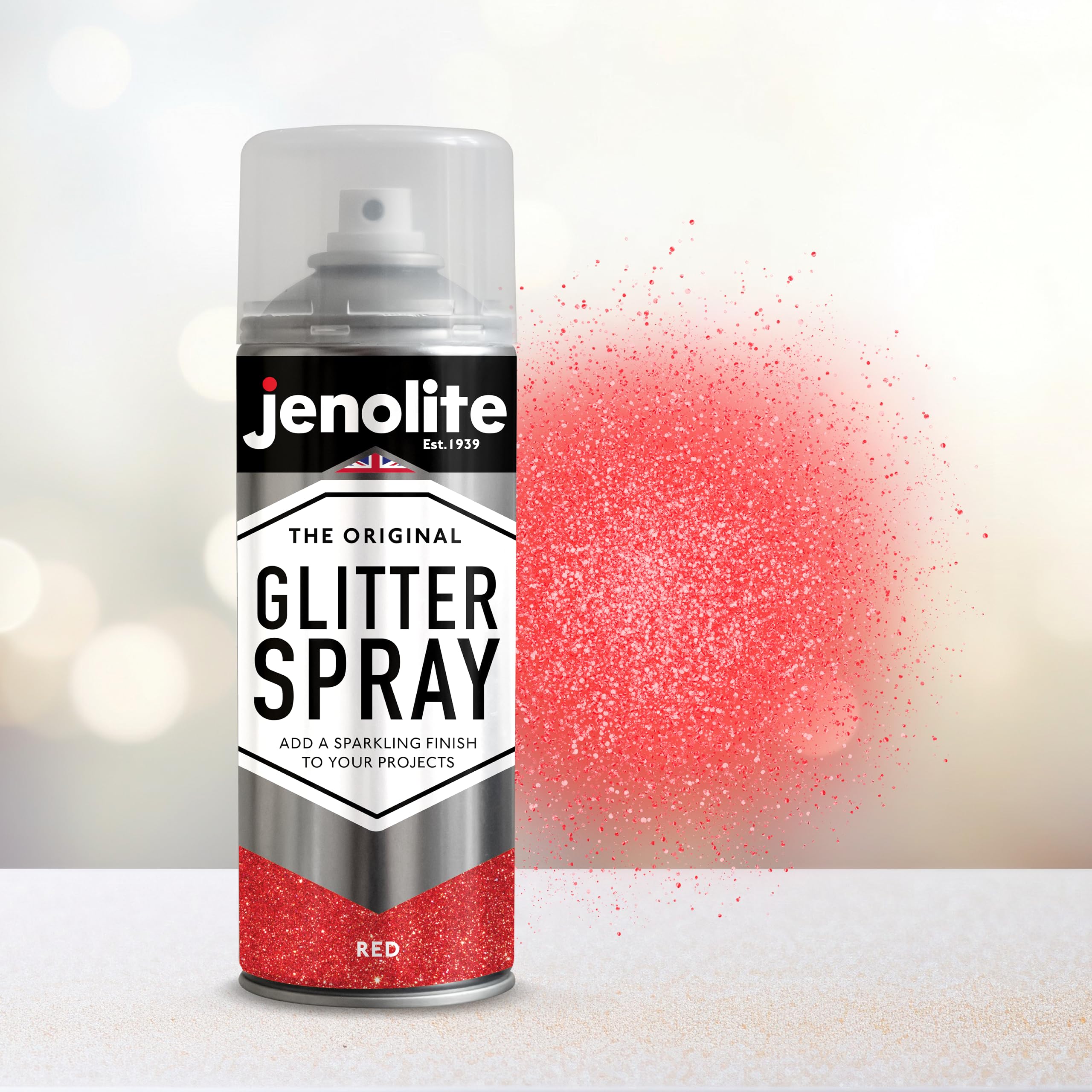 JENOLITE Lakier brokatowy w sprayu | CZERWONY | Farba brokatowa | Multisurface | Idealny do rzemiosła i wypoczynku | 3 x 400 ml