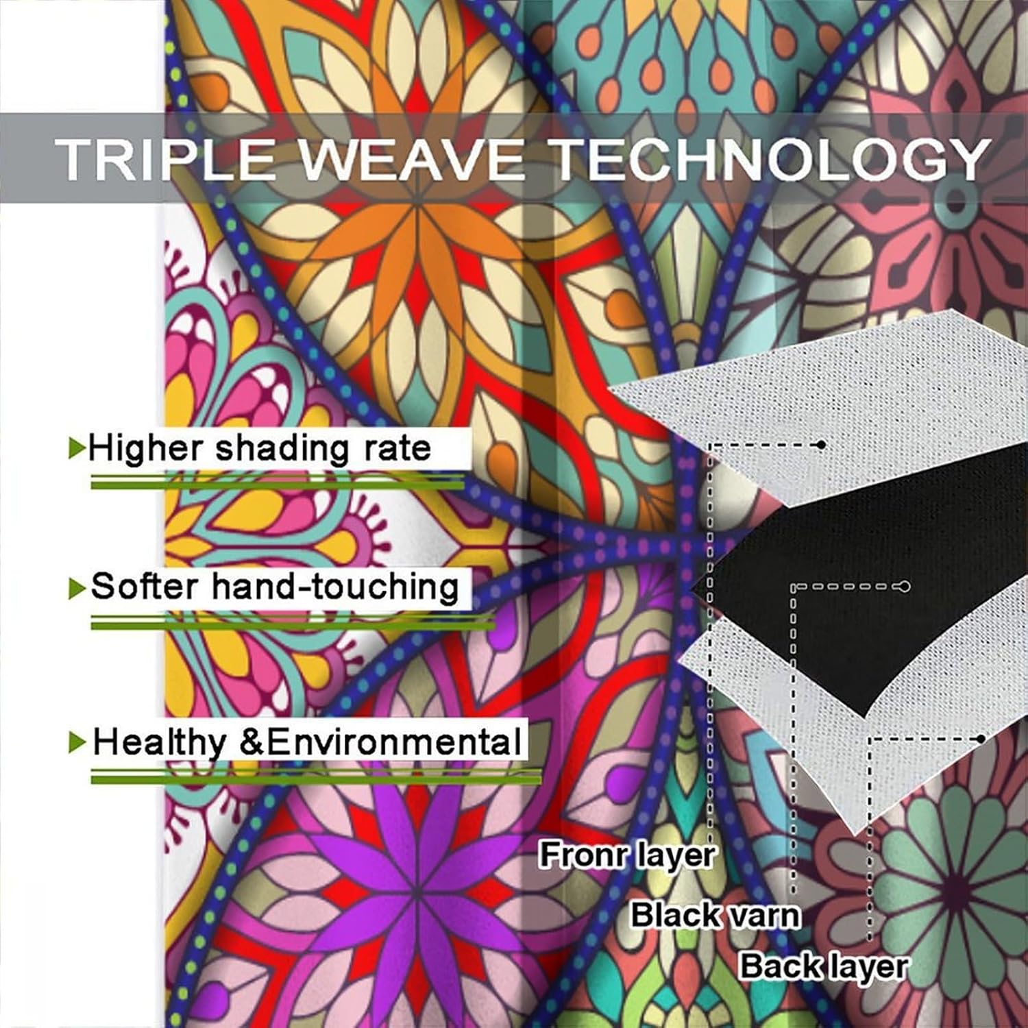 Ethnic Floral Curtains, Exotic Vivid Colorful Abstract Geometric Stained Glass Flower Pattern Window Treatments, Rod Pocket Blackout Home Decor Drapes For Living Room Bedroom Bathroom Kitchen 42x54in