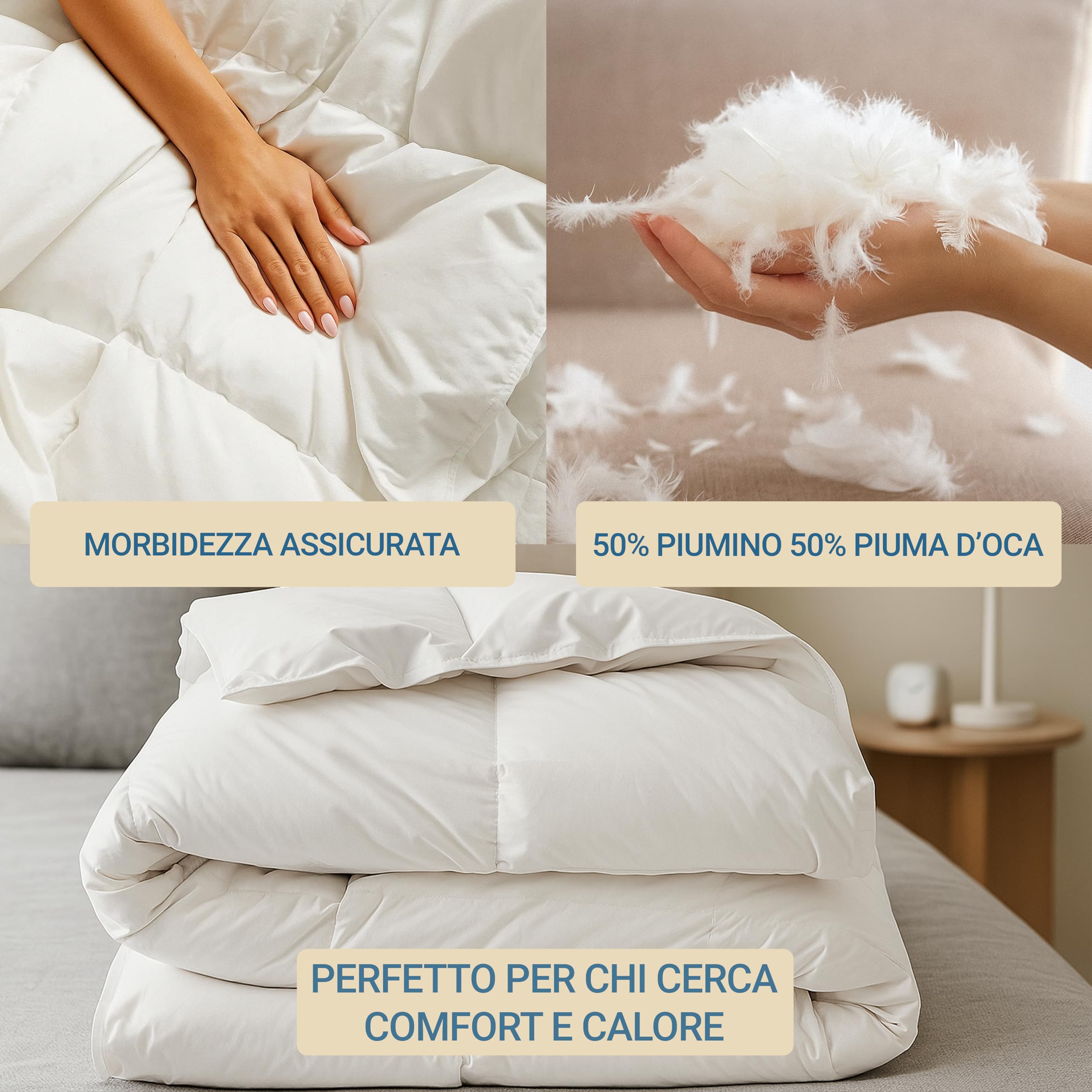 Dorian Home - Piumino Invernale Letto in Vera Piuma d’Oca 360 gr/m², 5 Punti di Calore, Anallergico e Antiacaro, 100% Cotone – Made in Italy (250 x 200 cm, Saint Moritz - 50% Piumino 50% Piumette)