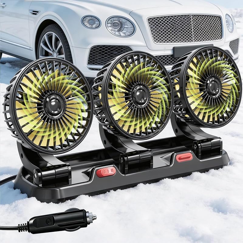 Portable 3-Head Car Cooling Fan, Fans for Vehicles Cars (No Battery)