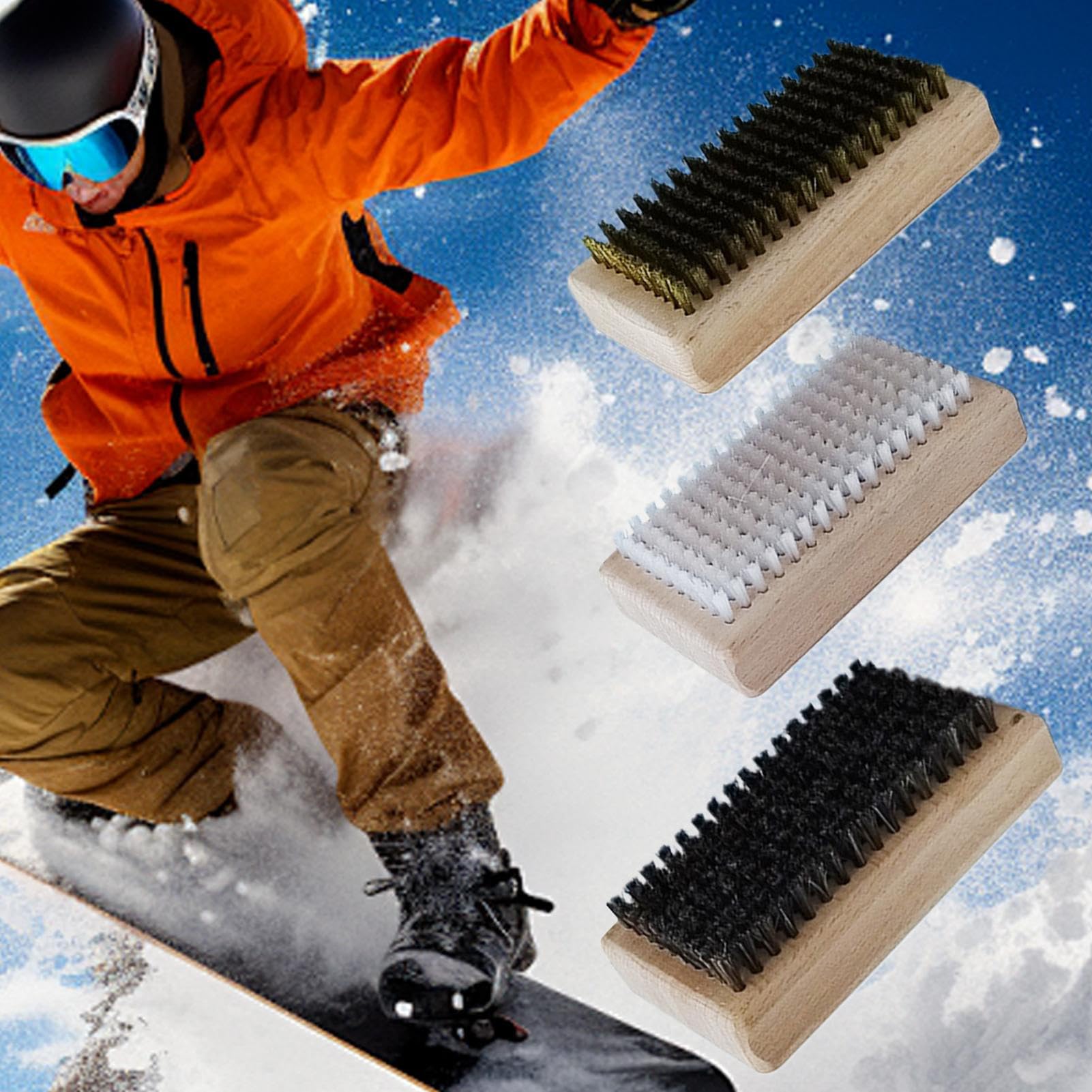 Brosses à fart de ski, brosse à de snowboard - Ensemble de 3 brosses | à polir pour planche de ski - Brosses à d'extérieur portables, brosse à de réparation de Ski comprenant du crin de