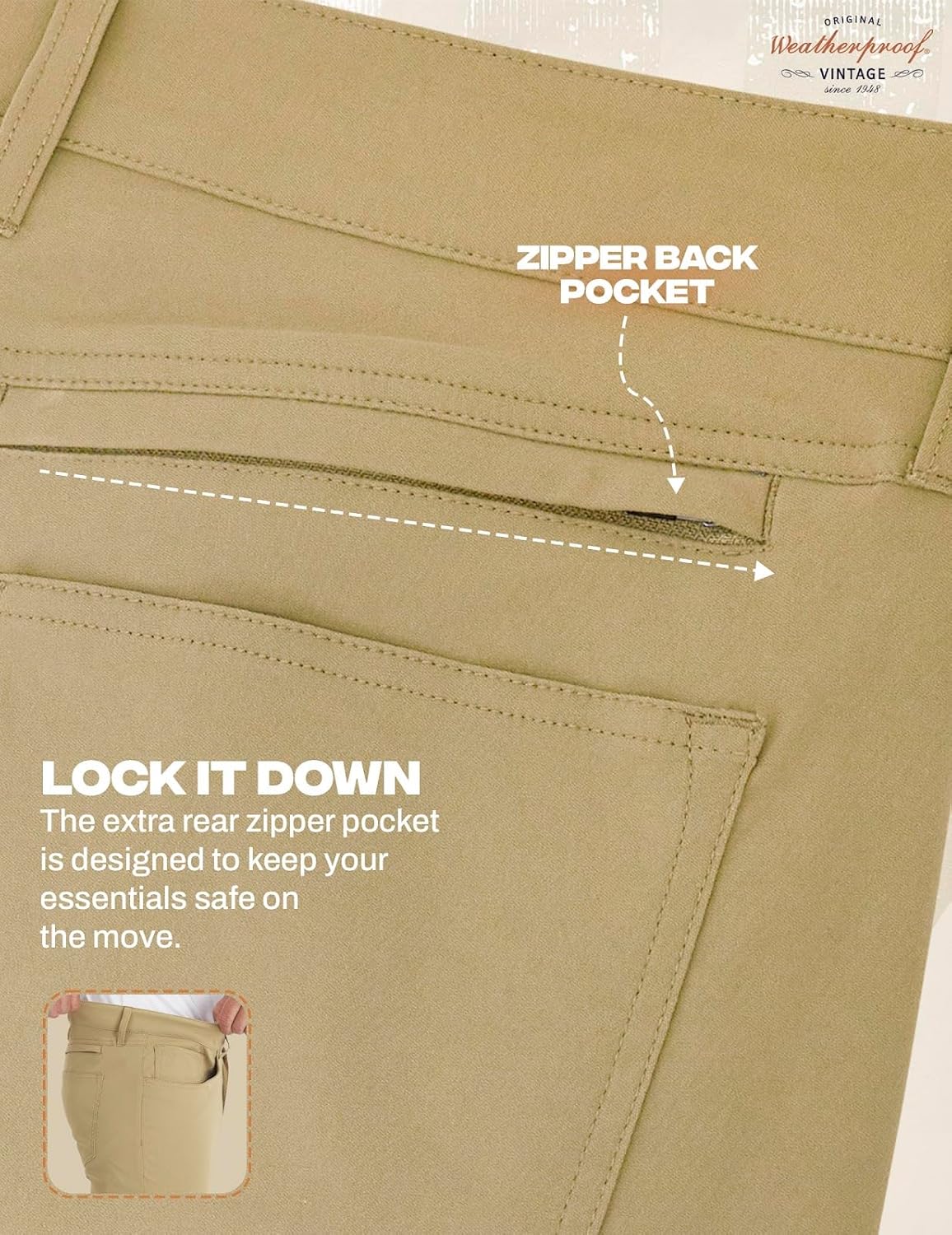 Weatherproof Vintage Men's Hiking Pants - Casual Chino | Straight Slim Fit, Quick Dry, Stretch Travel Pants for Men - Image 5