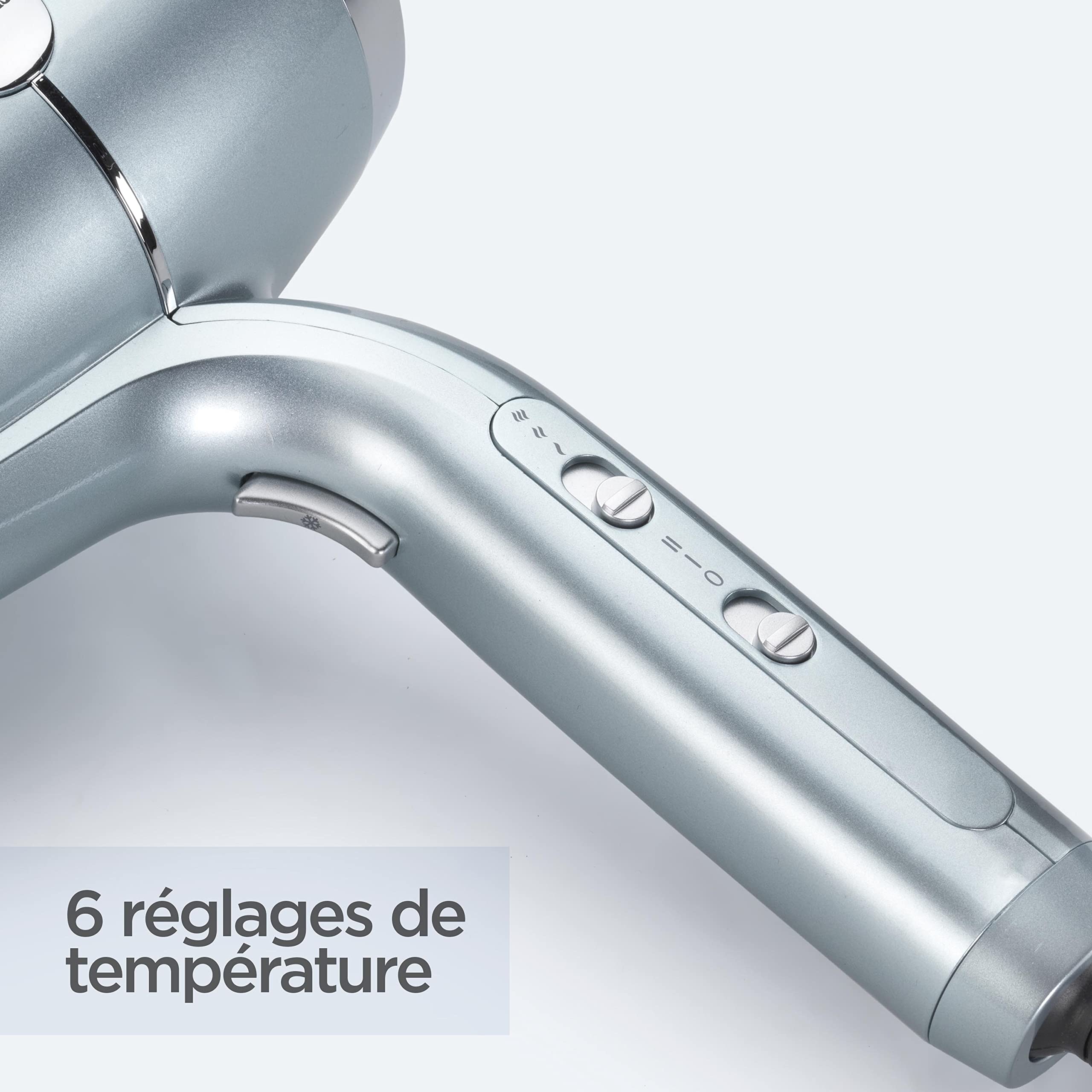 Sèche‑cheveux BaByliss Hydro‑Fusion avec Diffuseur – Sèche‑cheveux ionique professionnel 2100 W, technologie plasma pour brillance, design léger, 3 températures & 2 vitesses, bleu, D773DE