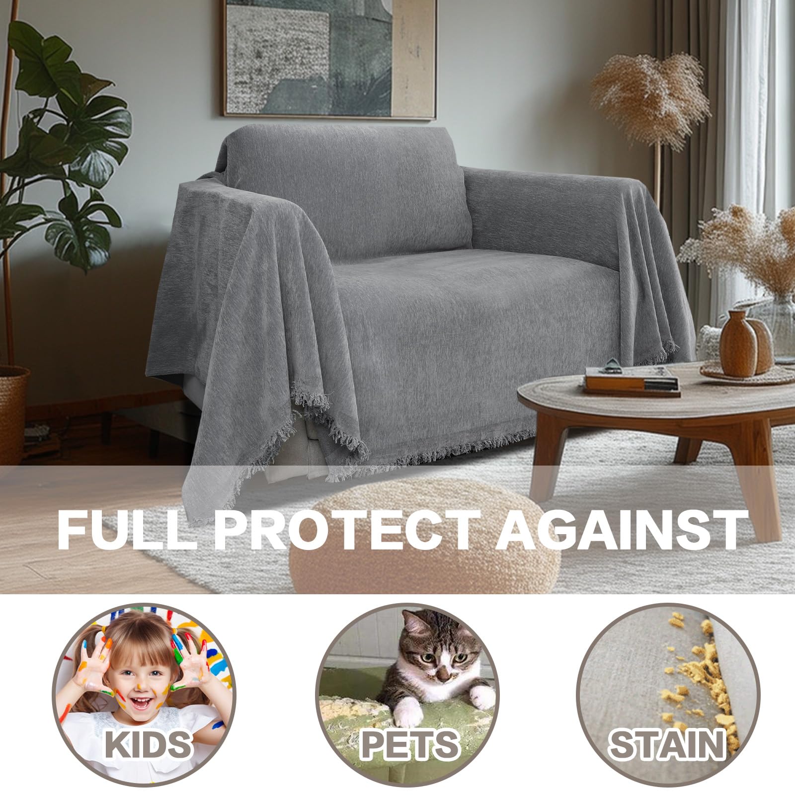 BellaHills Ciniglia Copridivano Impermeabile, Antigraffio Gatto Divano, Copridivano Mobili Protector, Copridivani Resistente Alle Macchie E Ai Graffi per Cani e Gatti, (Grigio, 180 x 230cm)