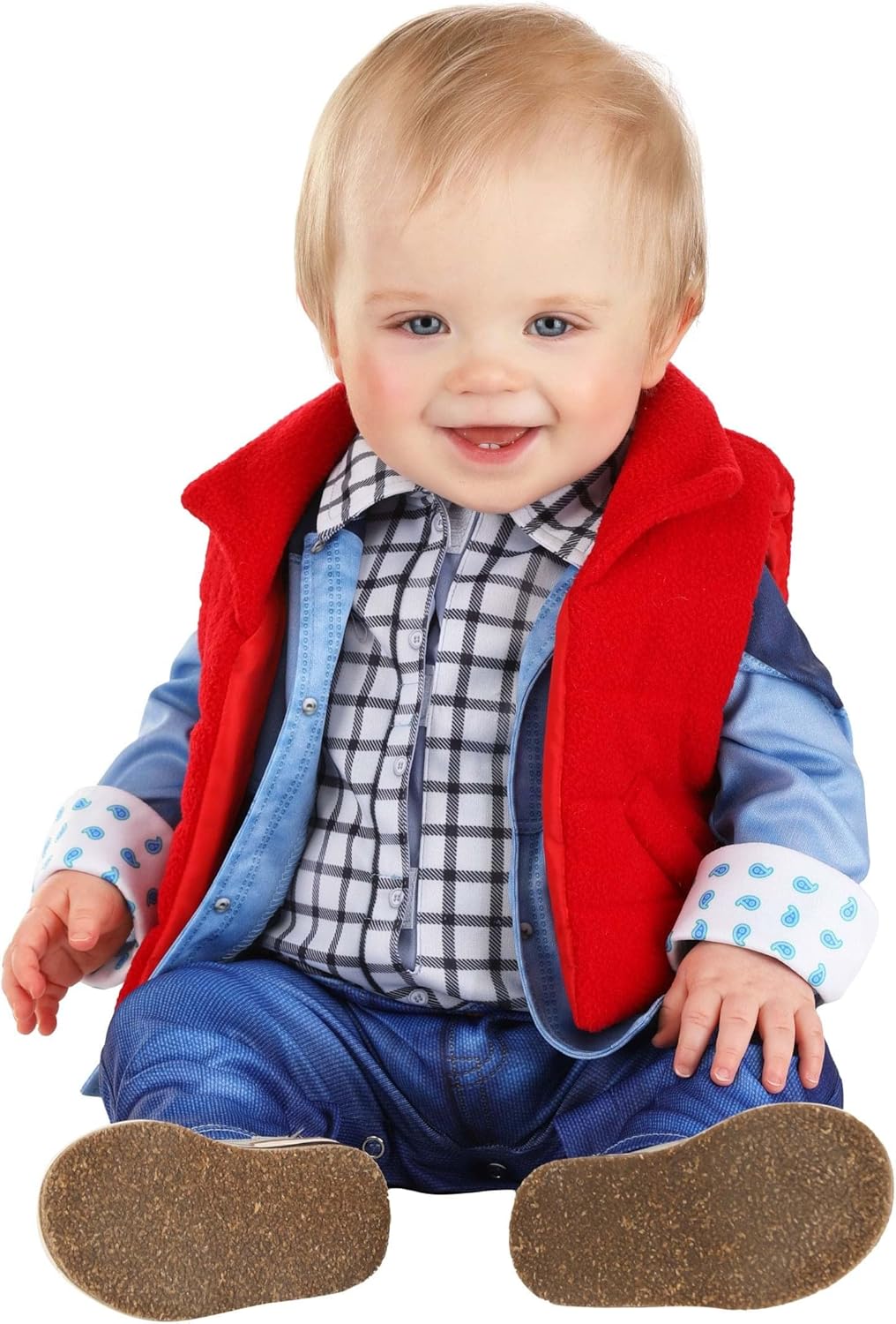 Infant Back to the Future Marty McFly Costume, Baby Marty McFly Jumpsuit With Attached Jacket Panels And Vest
