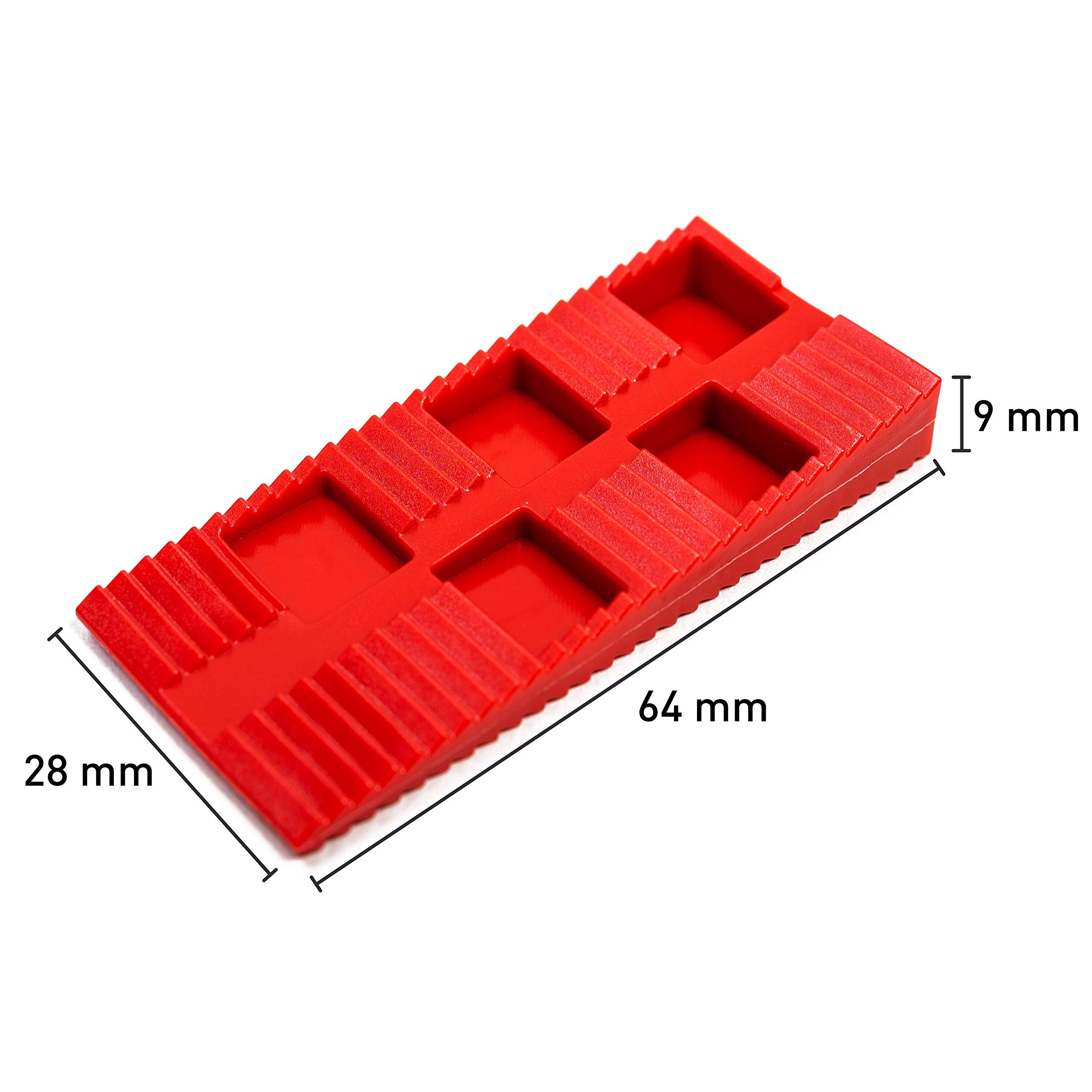 Premium Keile Kunststoff (130 Stück) - Plastik Keile als Abstandshalter - Abstandhalter Terrassendielen & Fenster - Unterlegkeile, Unterlegplatten, Abstandskeile, Montagekeile im Set - Farbe: Rot