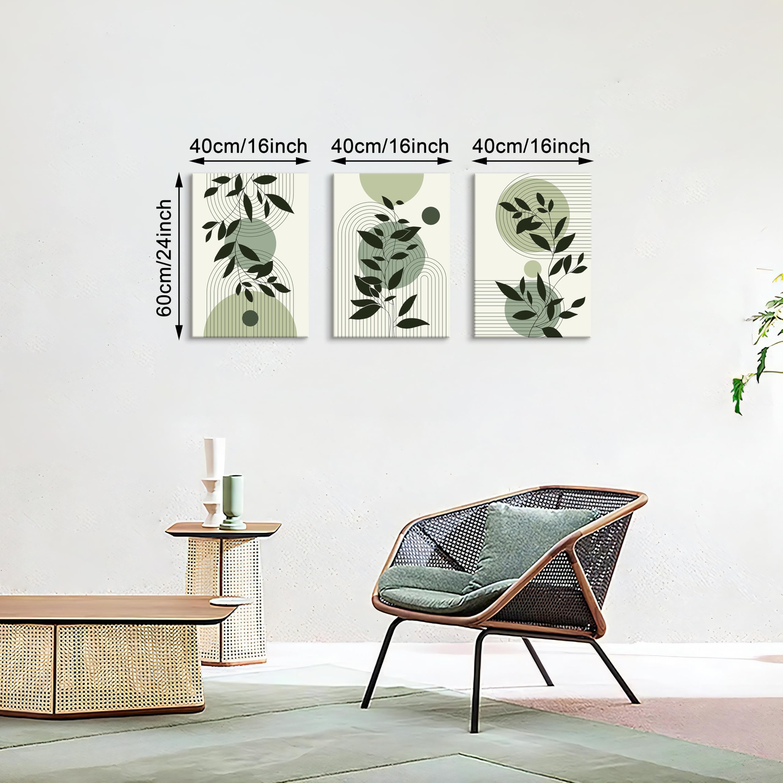 3 Pcs Boho Sage Green Framed Canvas Wall Art - Image 2