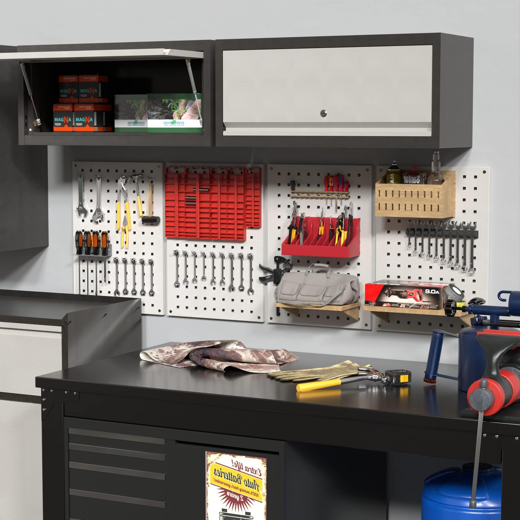 SUPEER Hängeschrank Metall Werkzeugschrank mit Klapptür,Abschließbar Wandhängeschrank aus Edelstahl,Garage Werkstatt Küche H35 x L66 x D30 cm