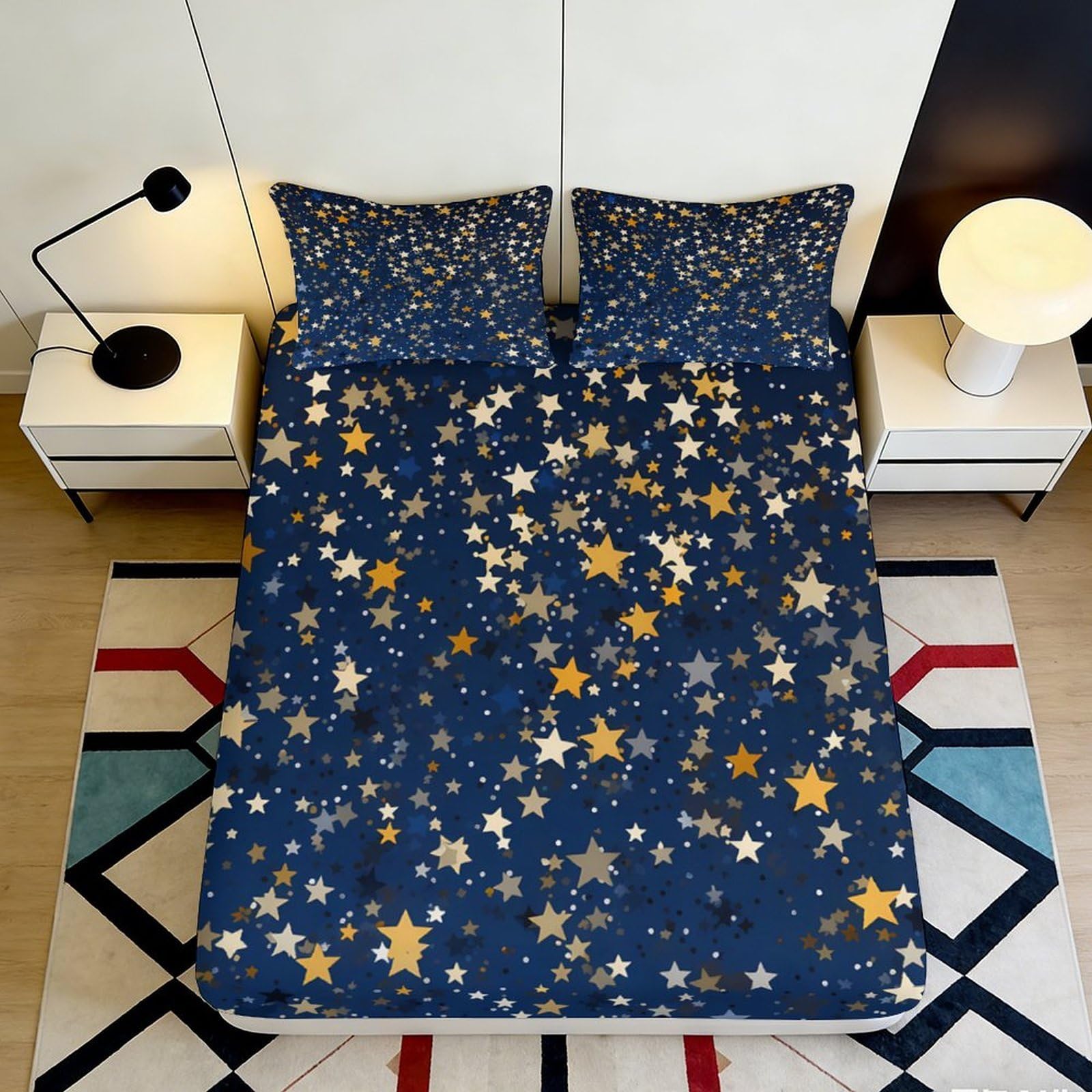 3D Printed Starry Sky Fitted Sheet Microfiber Soft Breathable Cosmic Nebula Mattress Cover for Bedroom Dormitory Guest Room Mattress Protection Decor 200x200x25cm