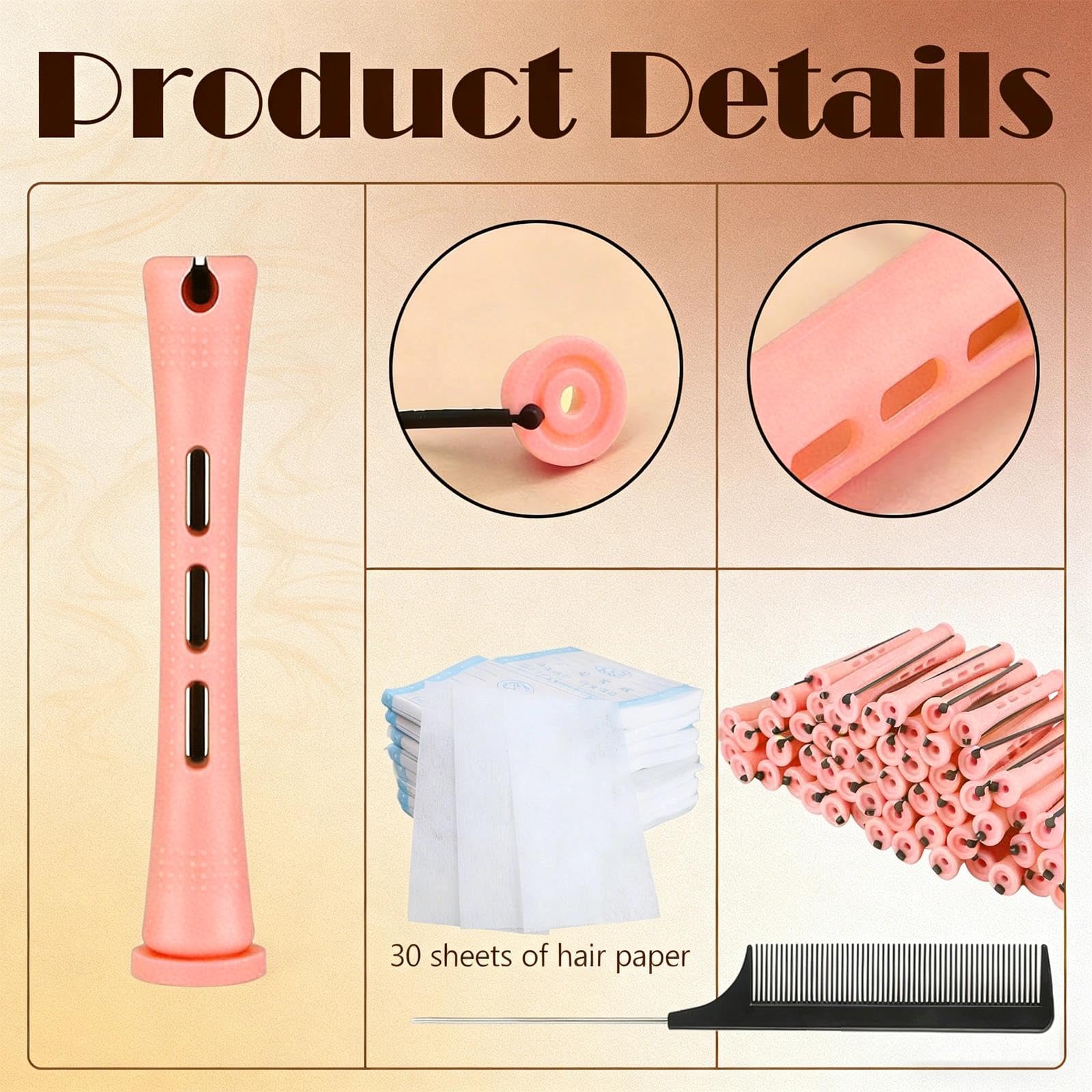 Kit Permanente Cheveux avec Bigoudis 0,51 Pouce, Set de Bigoudis pour Cheveux Courts et Longs, Kit de Bouclage avec Couvercles, Élastiques et Peigne, Outil de Coiffure pour Femmes, Utilisation Maison