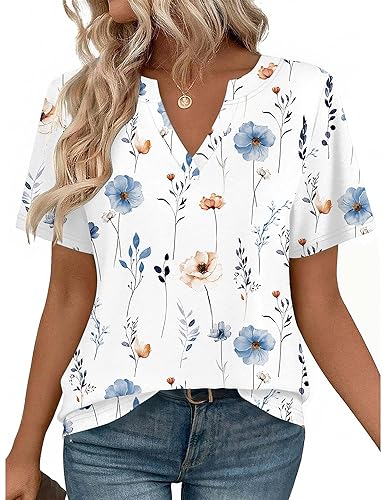 Zeagoo Womens Tops Short Sleeve V Neck Tee Shirts Cute