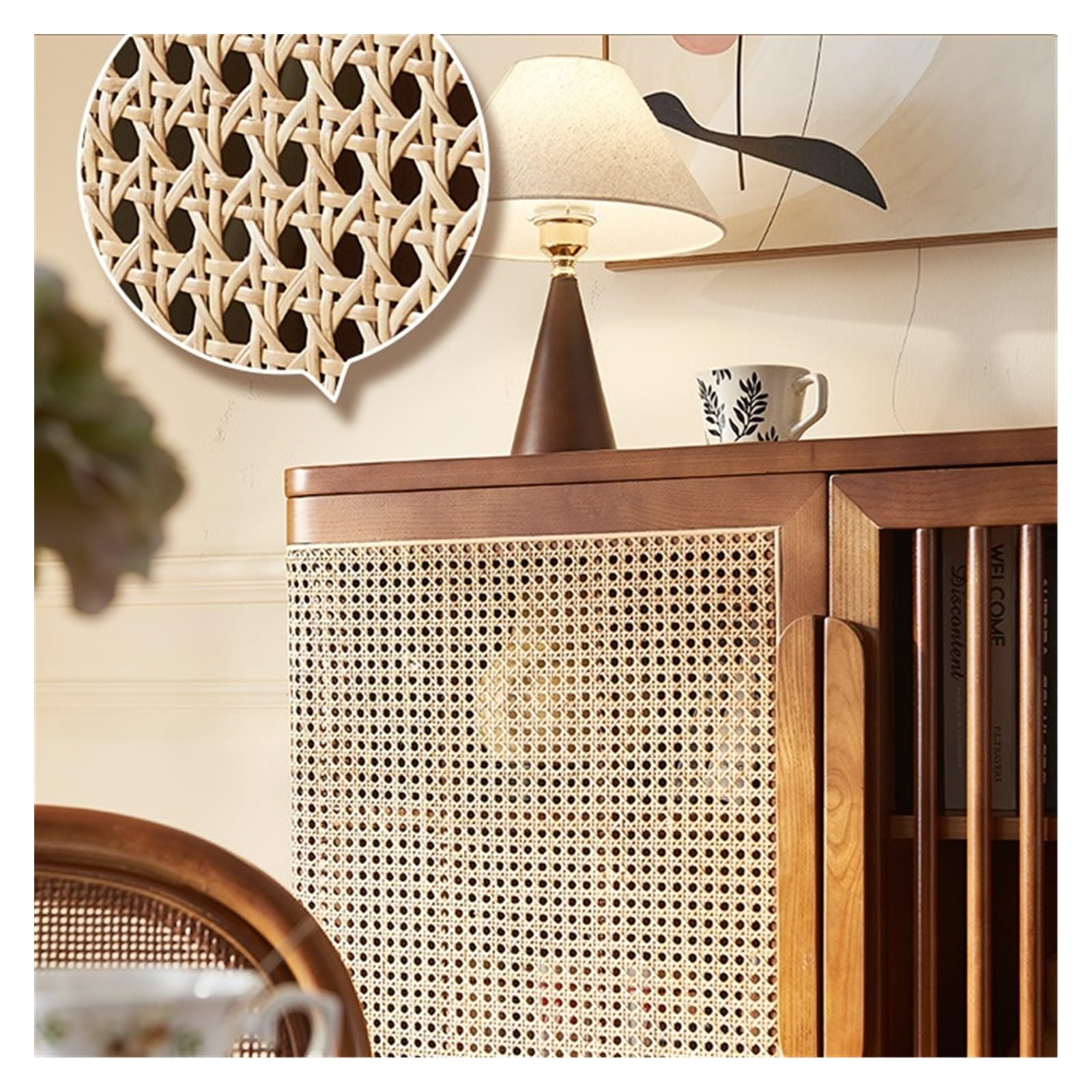 Armadio cucina Mobile contenitore for soggiorno con credenza in legno rattan stoccaggio