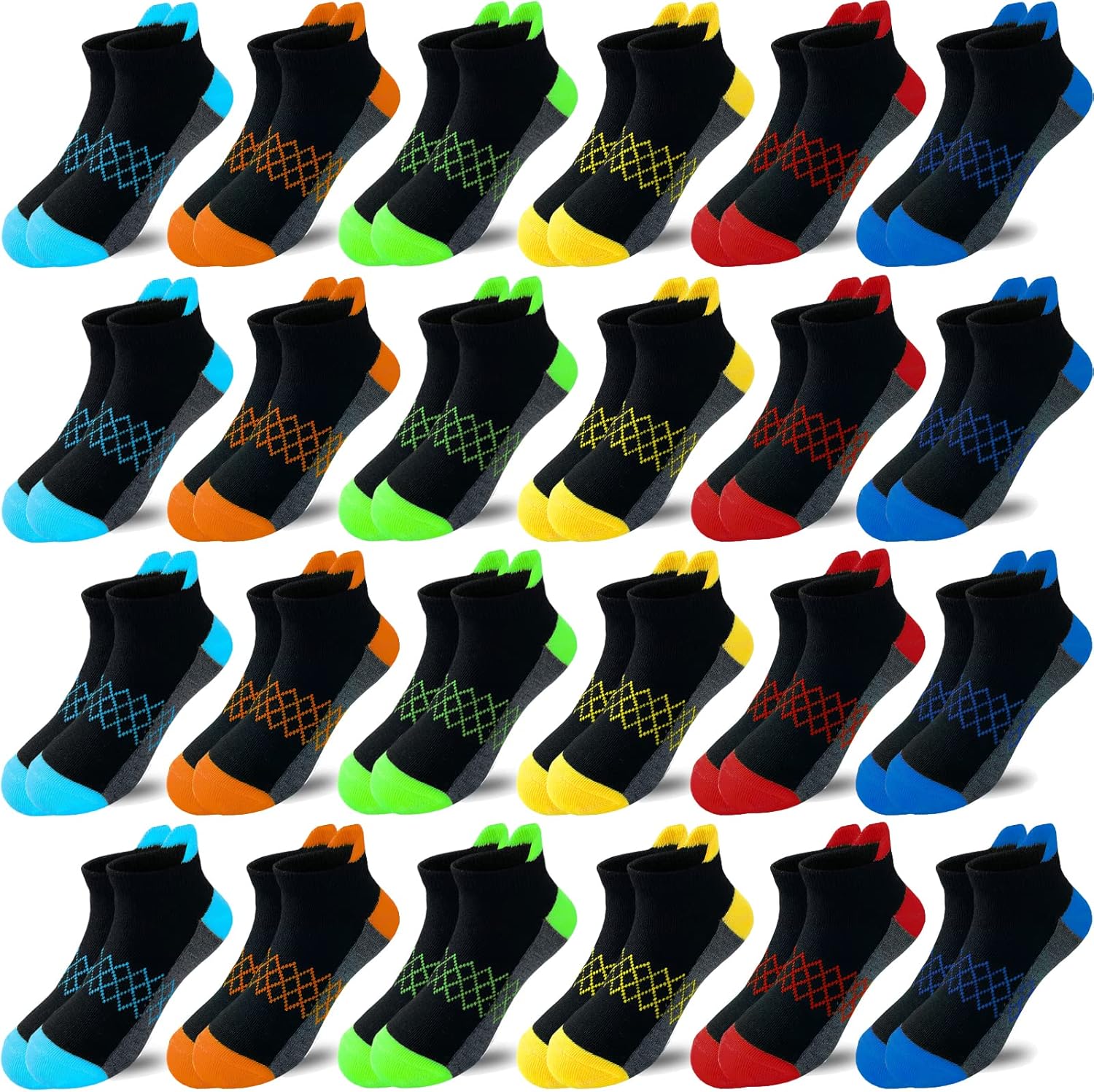 Boy Socks 24 Pairs Half Cushioned Low Cut Sock Ankle Athletic Sports Sock For Little Big Kids Age 3-14