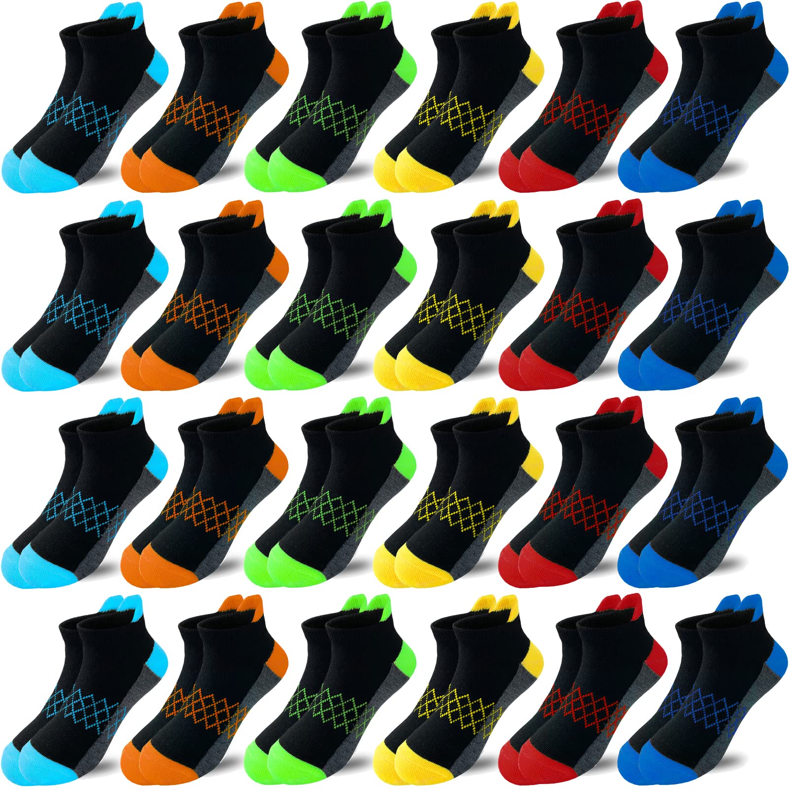 Calcetines para niño, 24 pares de calcetines de corte bajo medio acolchados para niños pequeños y grandes de 3 a 14 años