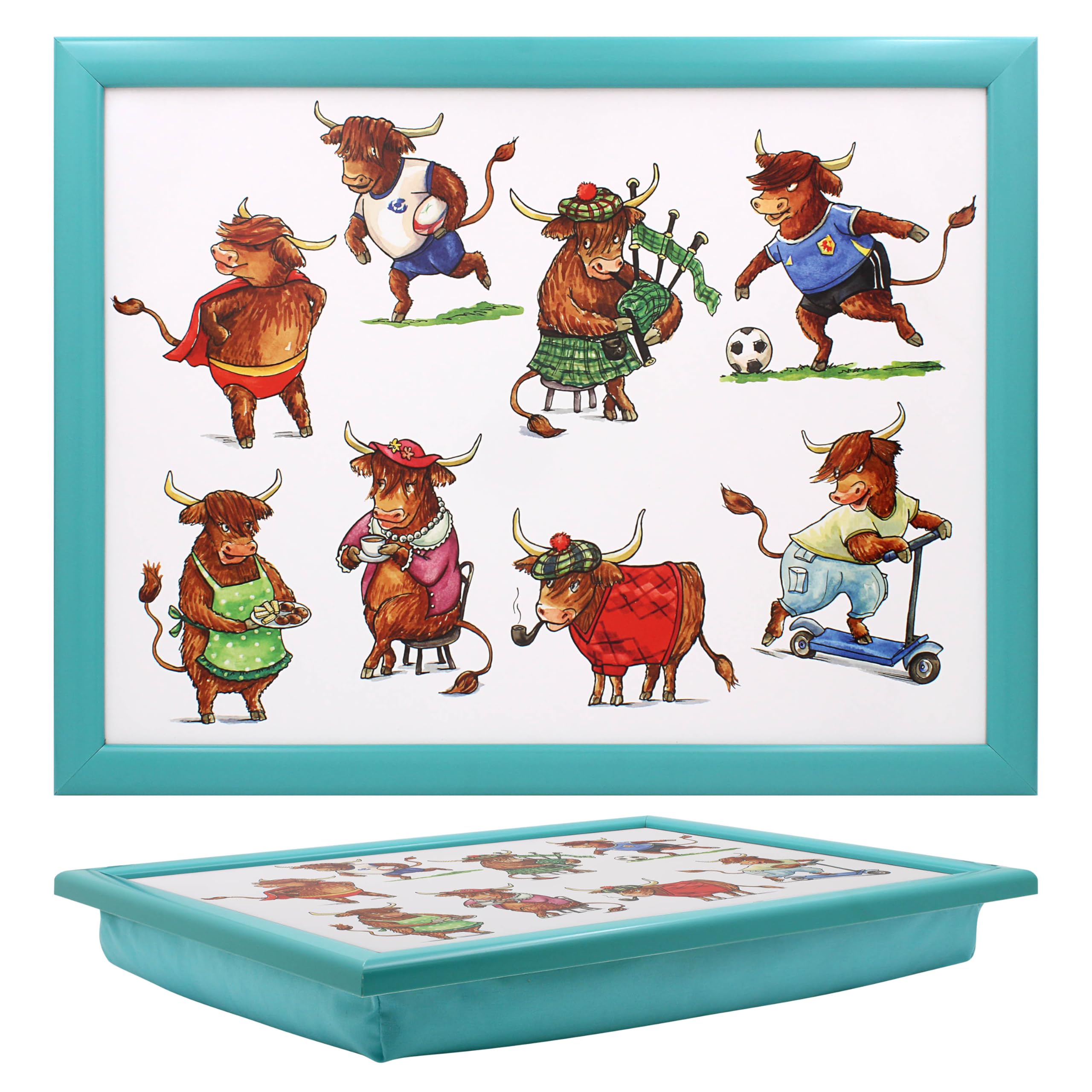 Lesser & Pavey Highland Cow The Leonardo Collection Finola Stack Laptray With Bean Bag For Serving Dishes | Lovely Lap Trays For Eating On Lap For Dinner Or Breatfast | Newly Designed Food Trays For Lap