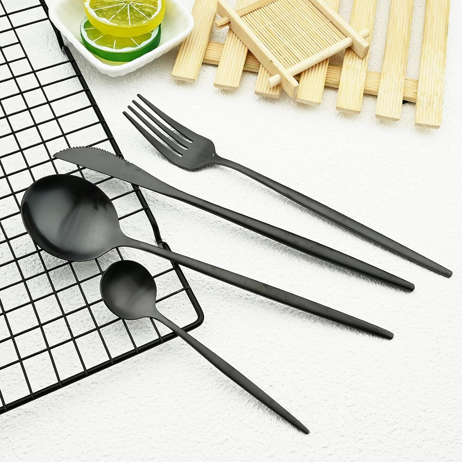Matte Black Spoon & Fork Set - Stainless Steel Cutlery -6 Matte Black Spoon & Fork Set - Stainless Steel Cutlery -6
