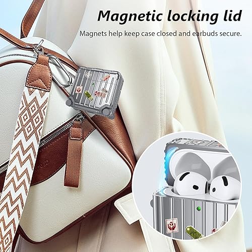 Miniatura 7 de KOREDA Funda compatible con AirPods 4, divertida funda de diseño de maleta para Airpods de 4ª generación 2024, bonita funda protectora rígida a la