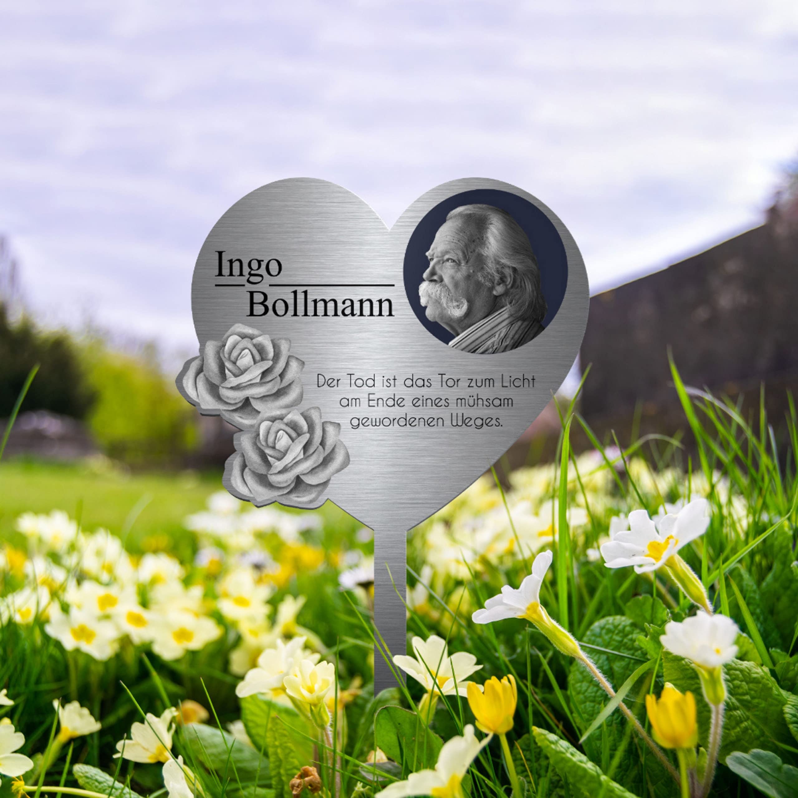 Edelstahl Grabstecker Mond & Sterne - Blumenstecker Metall | Personalisiertes Sternenkind Andenken - Sternenkinder Grabschmuck wetterfest | persönliche Friedhof Grab Kindergrab Deko (Personalisierbar)