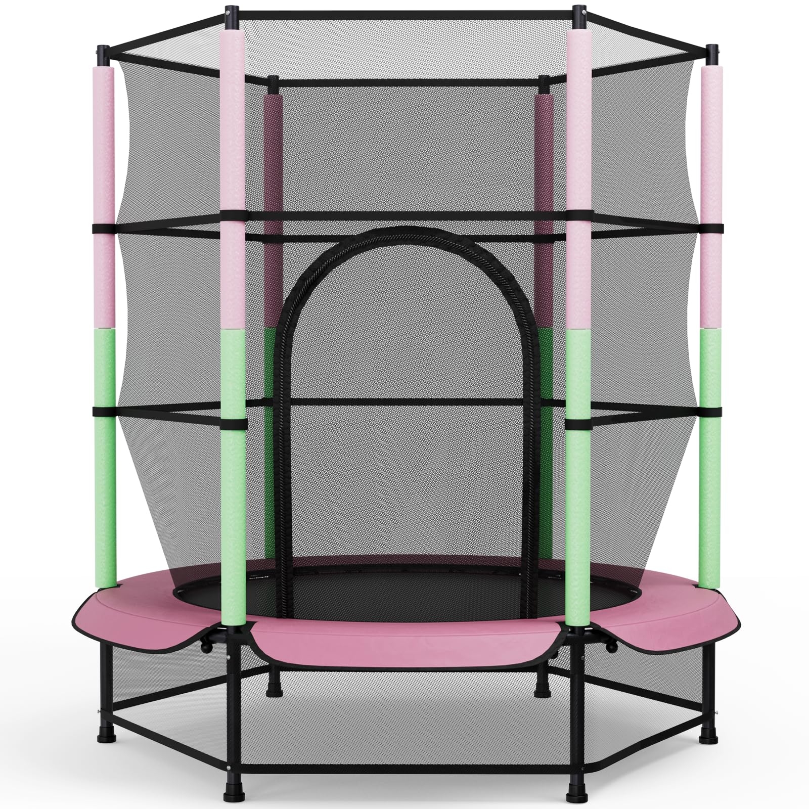LIFERUN 55" Kids Trampoline, Indoor/Outdoor With Safety Enclosure, Floor Protection Net, Reinforced Steel Frame, Toddler Trampoline for Age 3-10Years