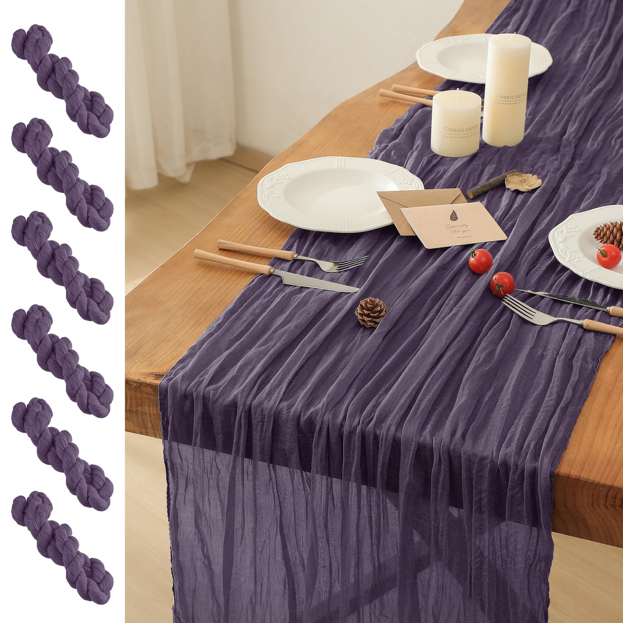 Chemin de table mariage et fête prénatale en étamine terracotta lot de 6
