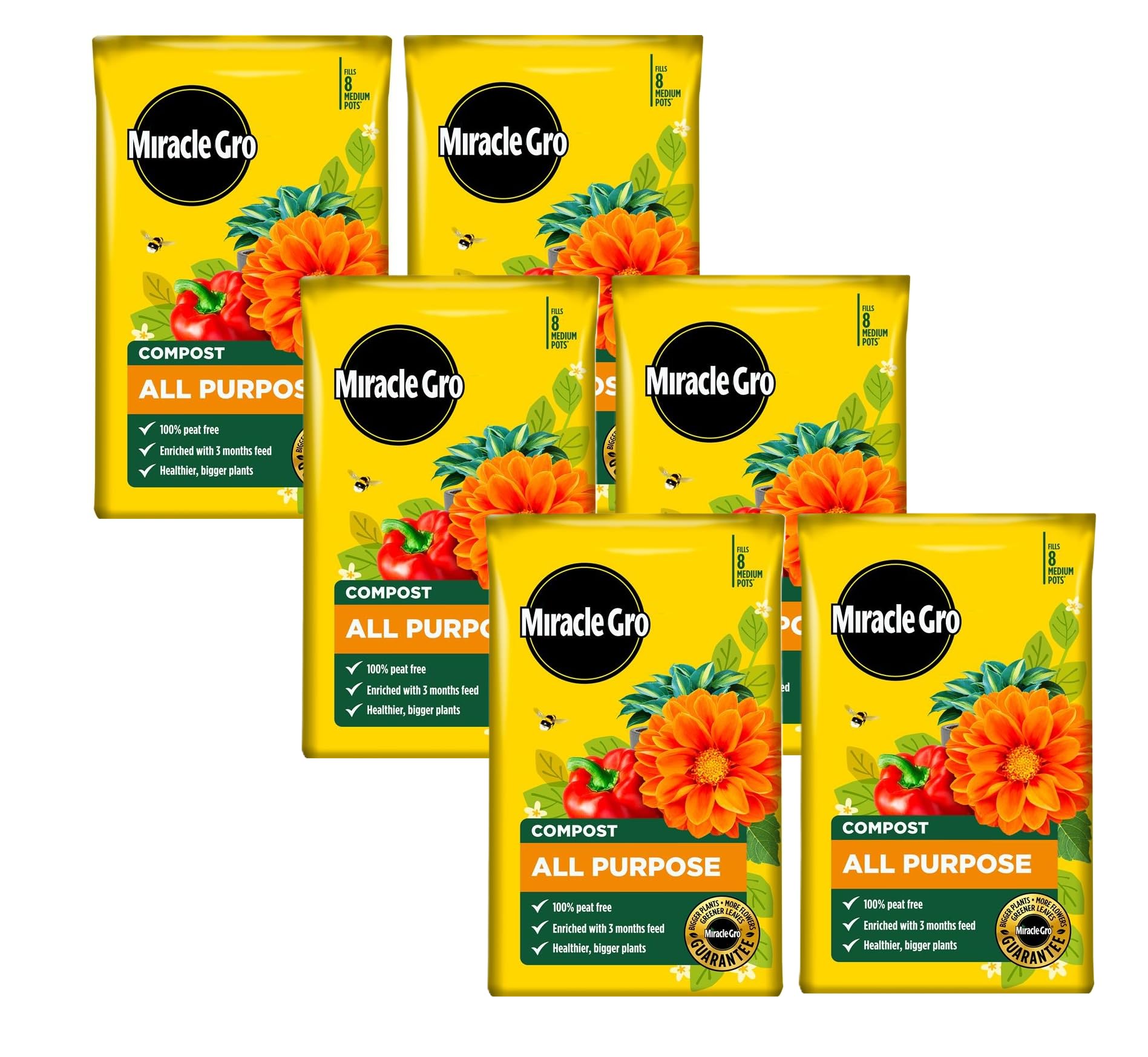 6x All Purpose Compost 40L, Multi-Purpose Potting Compost for Flowers, Vegetables and Indoor & Outdoor Plants